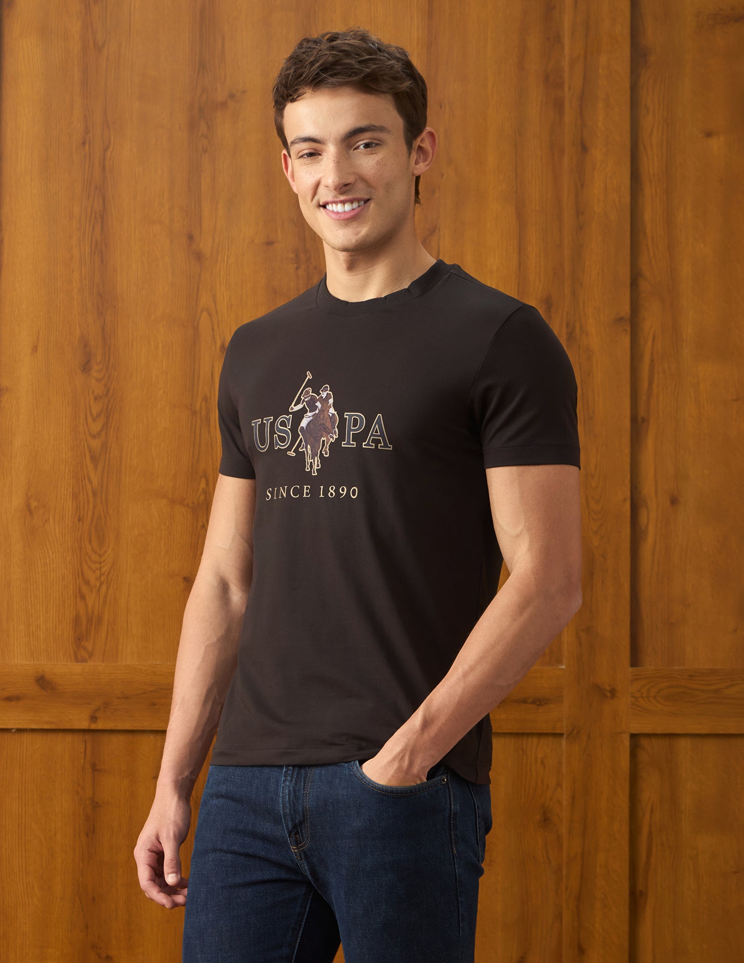 Brand Printed Slim Fit T-Shirt Dark Brown - U.S. Polo Assn. India | Large