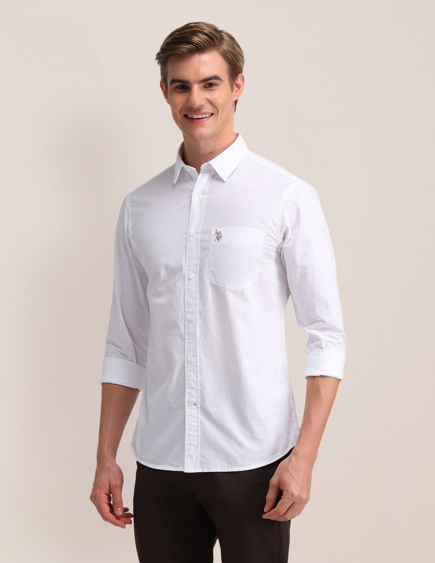 Dobby Weave Slim Fit Shirt White - U.S. Polo Assn. India | Large