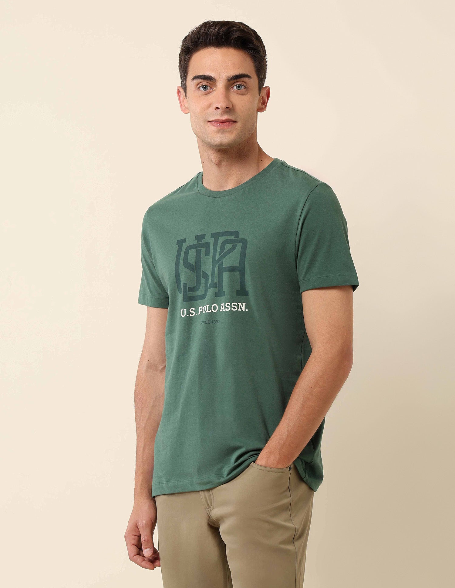 Brand Printed Slim Fit T- Shirt Dark Green - U.S. POLO ASSN. | Large