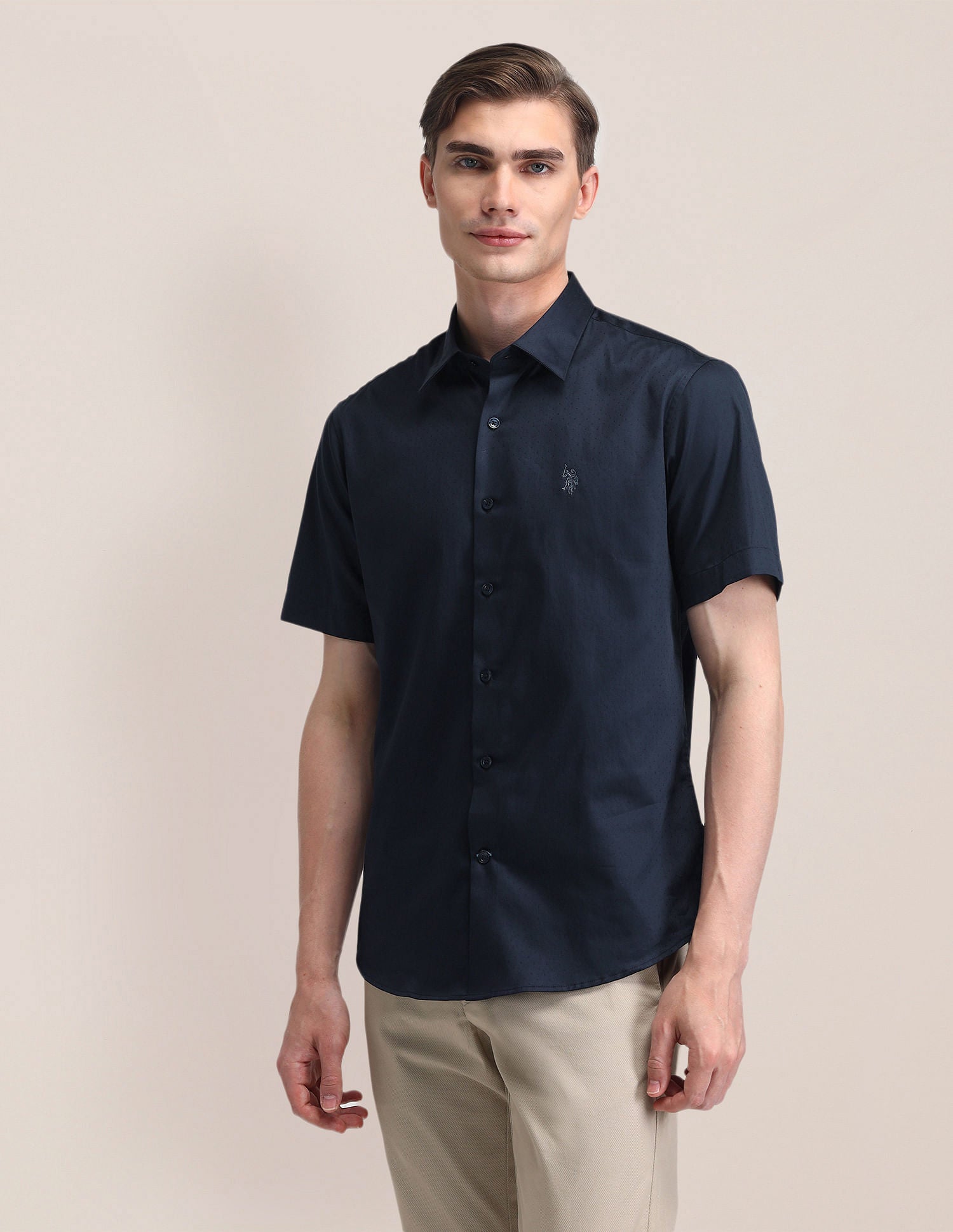 Tailored Fit Satin Shirt NAVY BLUE - U.S. POLO ASSN. | Large