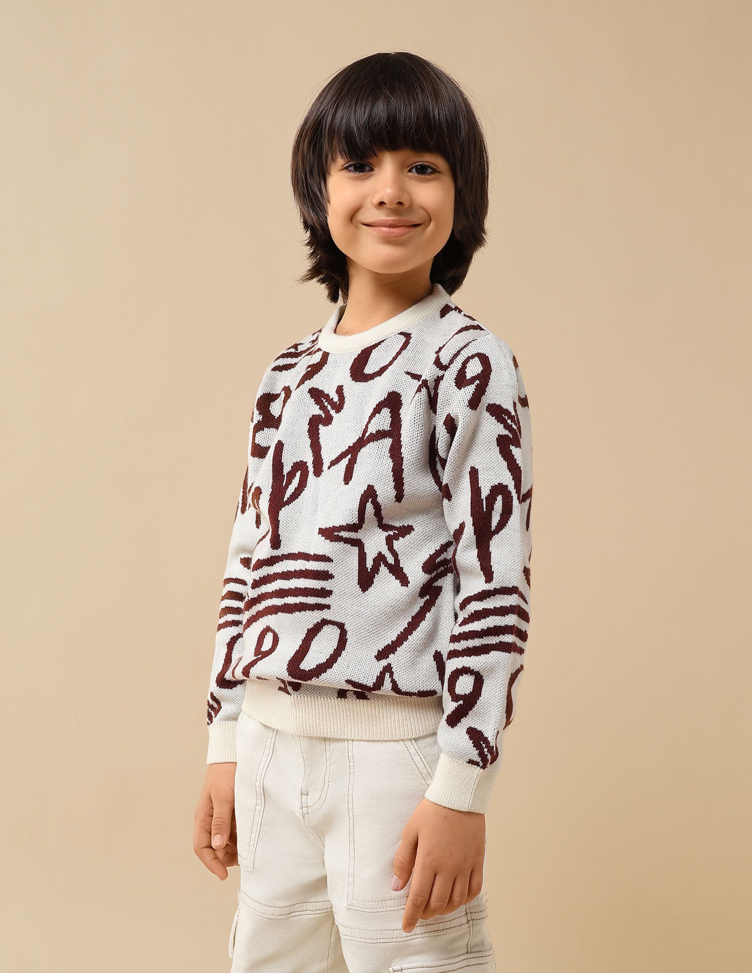Boys Graphic Patterned Knit Sweater Off White - U.S. POLO ASSN. | Large