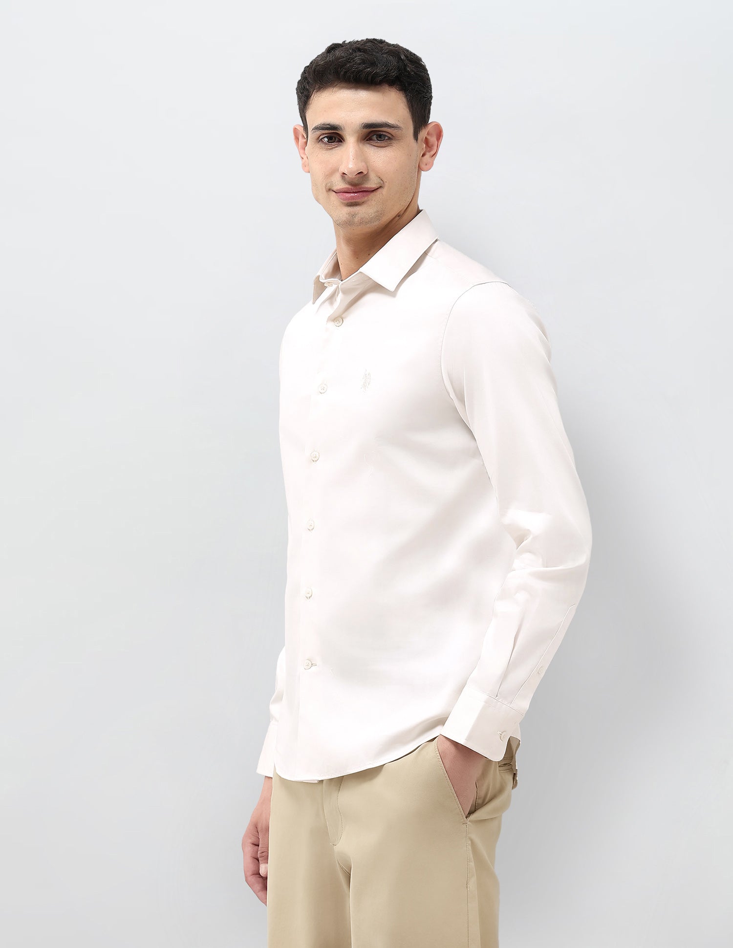 Tailored Fit Solid Shirt Ivory - U.S. Polo Assn. India | Large
