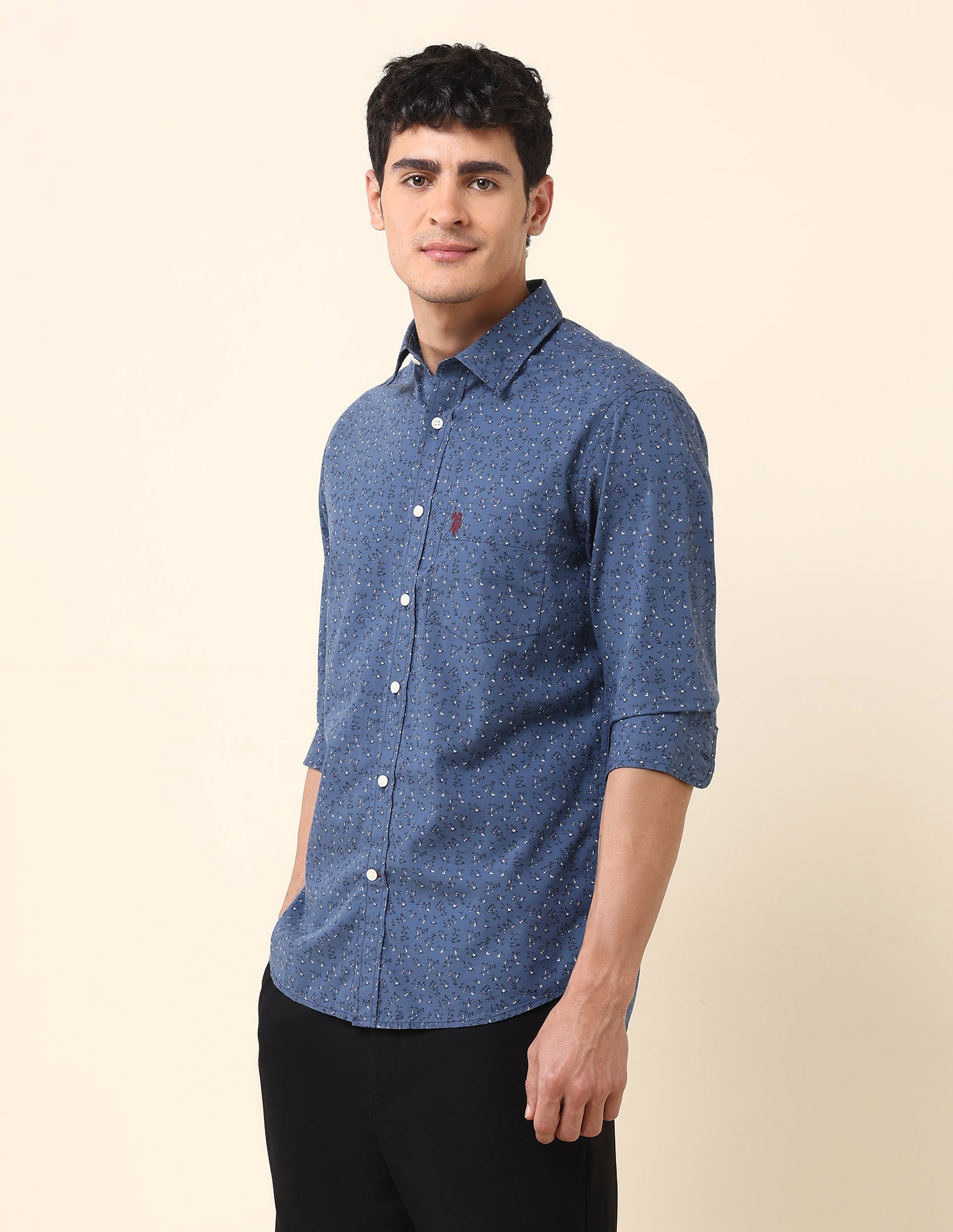 Pure Cotton Floral Printed Shirt Dark Blue - U.S. Polo Assn. India | Large