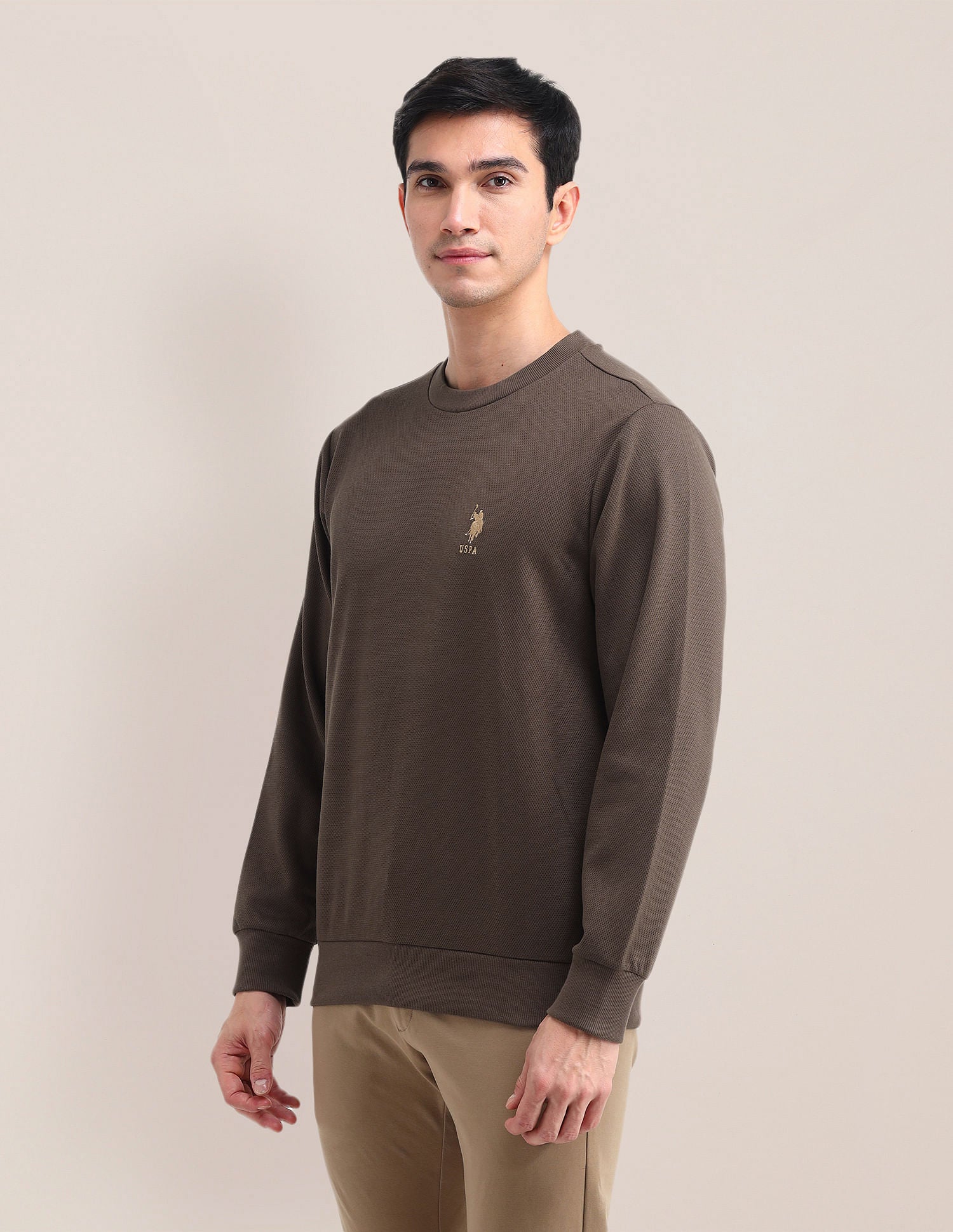Patterned Knit Regular Fit Sweatshirt Dark Brown - U.S. Polo Assn. India | Large