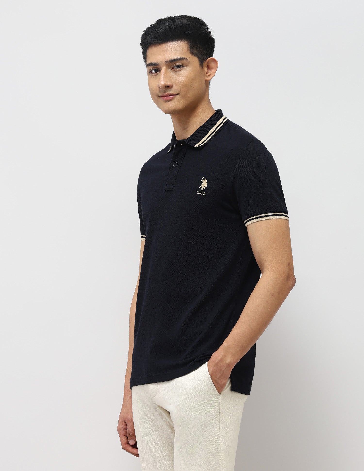 Pure Cotton Muscle Fit Polo Shirt Navy - U.S. Polo Assn. India | Large