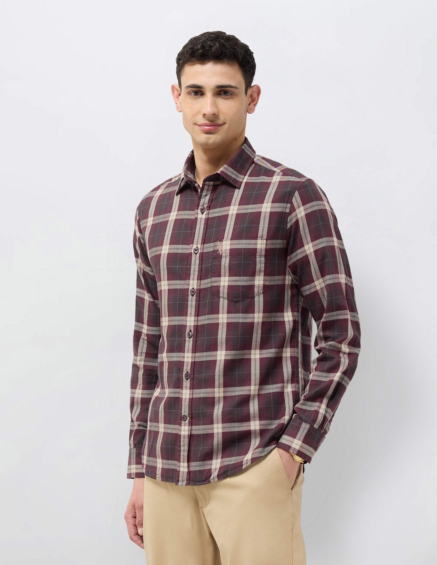 Twill Tartan Checked Shirt Maroon - U.S. POLO ASSN. | Large