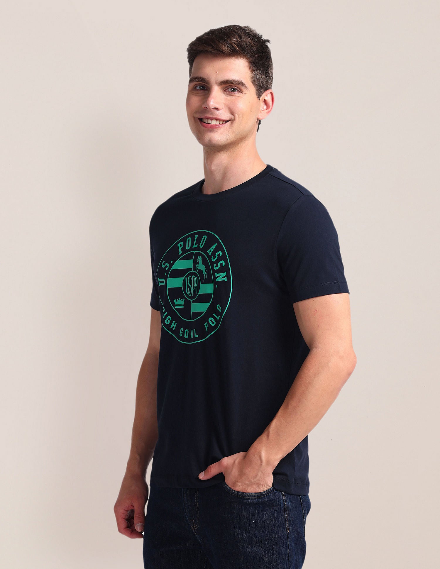 Brand Print Slim Fit T-Shirt Navy - U.S. Polo Assn. India | Large