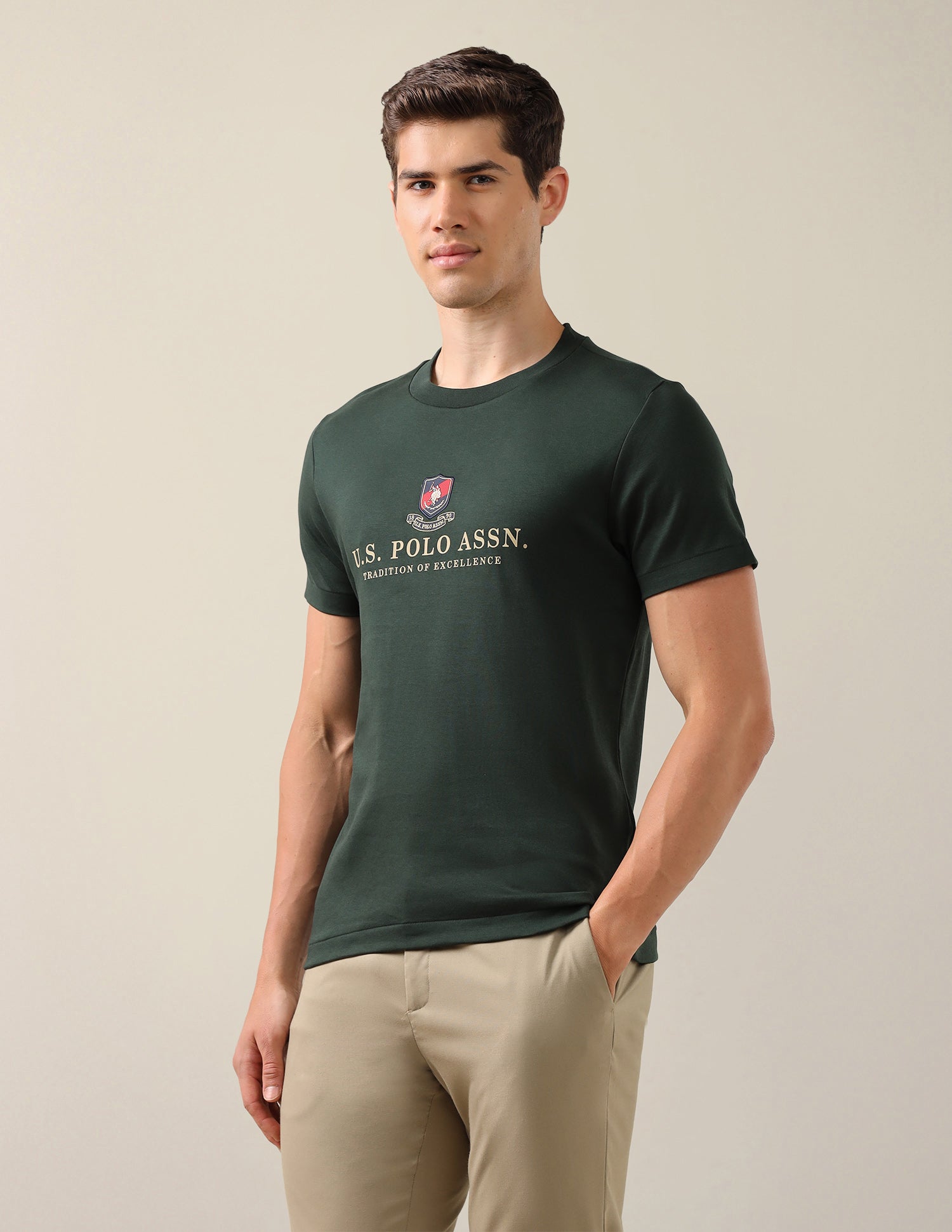 Brand Printed Slim Fit T-Shirt Dark Green - U.S. Polo Assn. India | Large