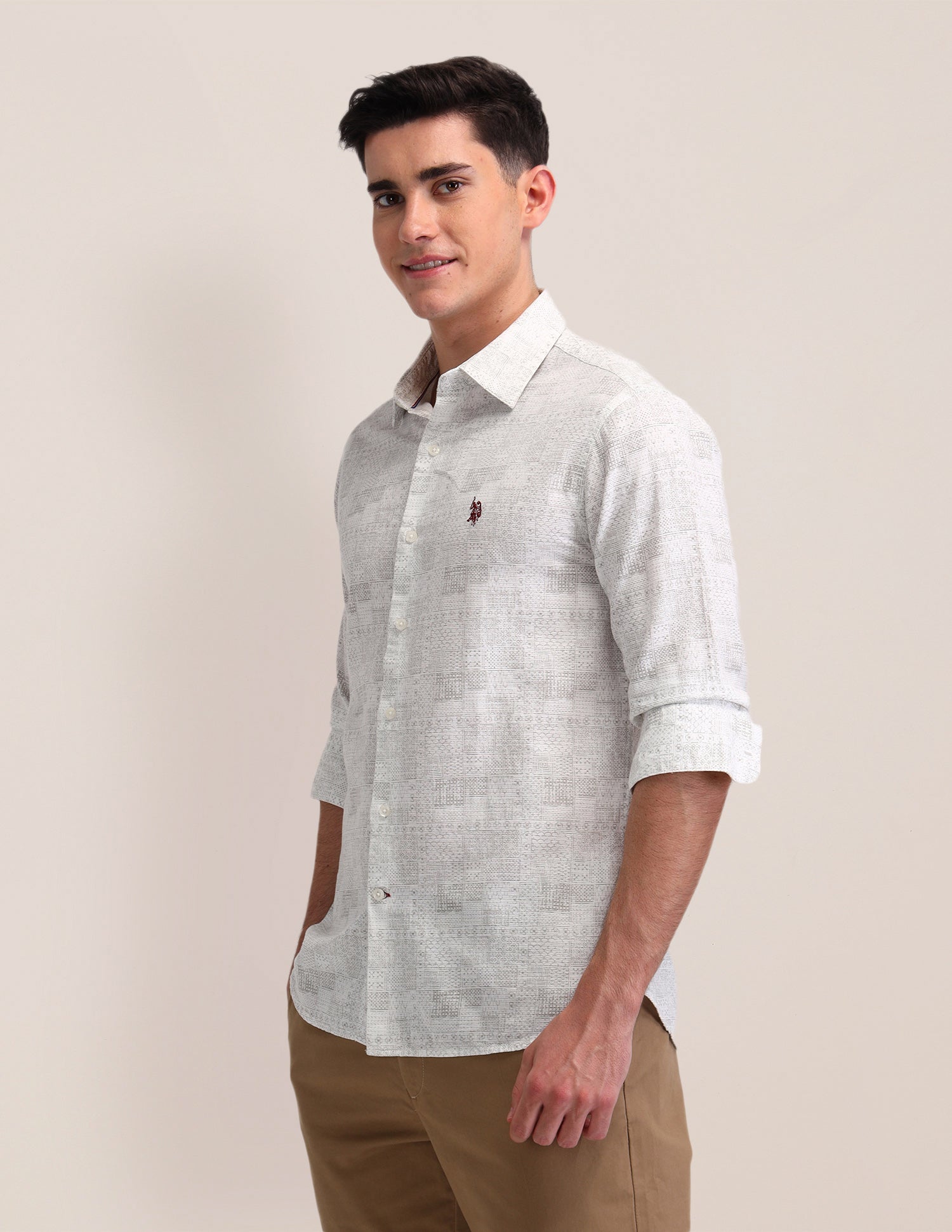 All-Over Printed Tailored Fit Shirt White - U.S. Polo Assn. India | Large