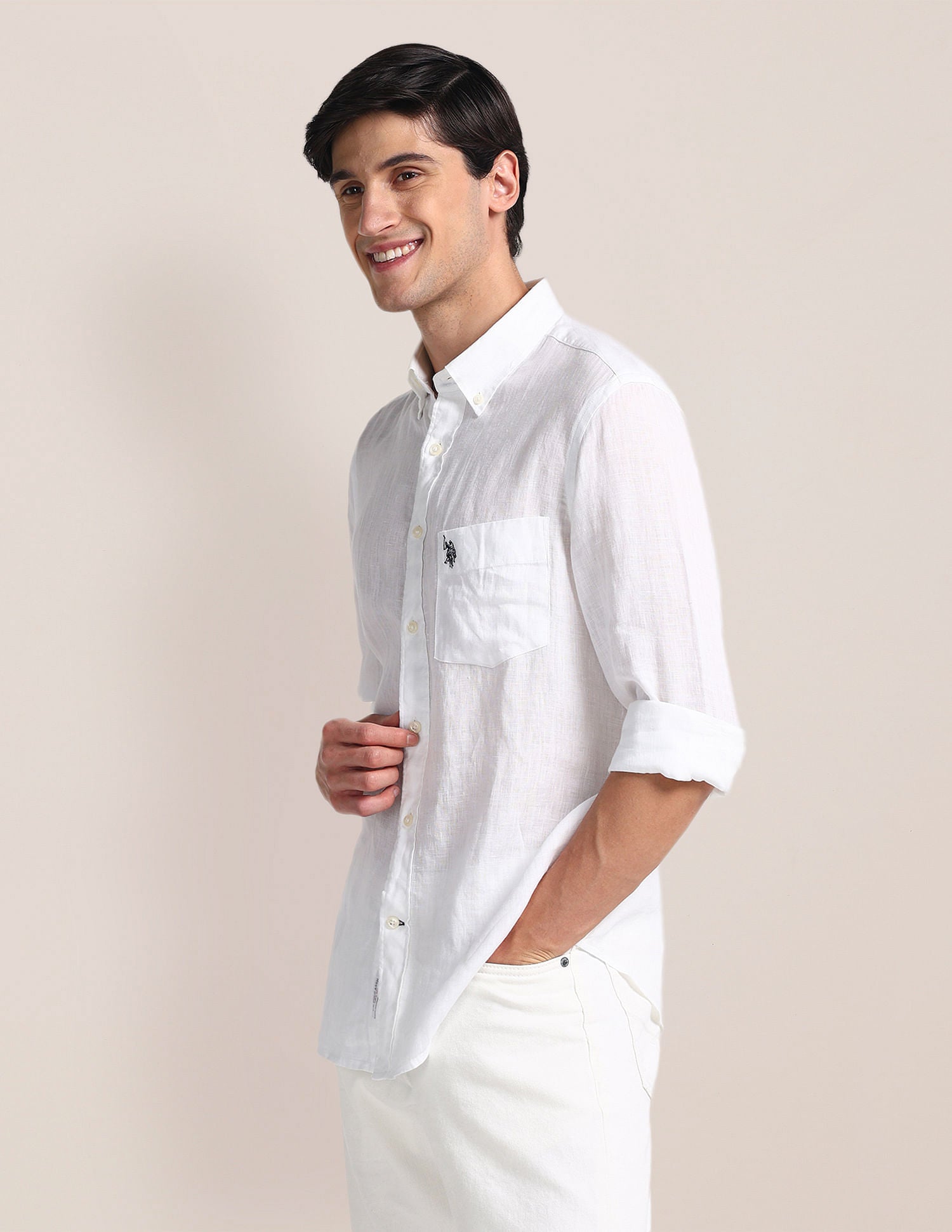 Tailored Fit Linen Shirt White - U.S. POLO ASSN. | Large