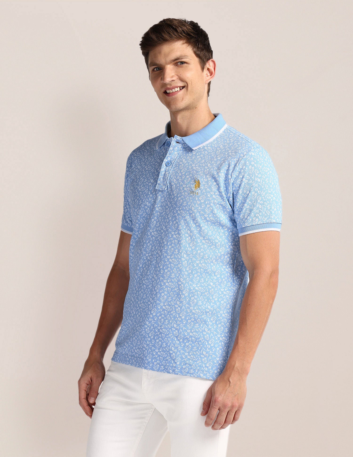Floral Print Slim Fit Polo Shirt Blue - U.S. POLO ASSN. | Large