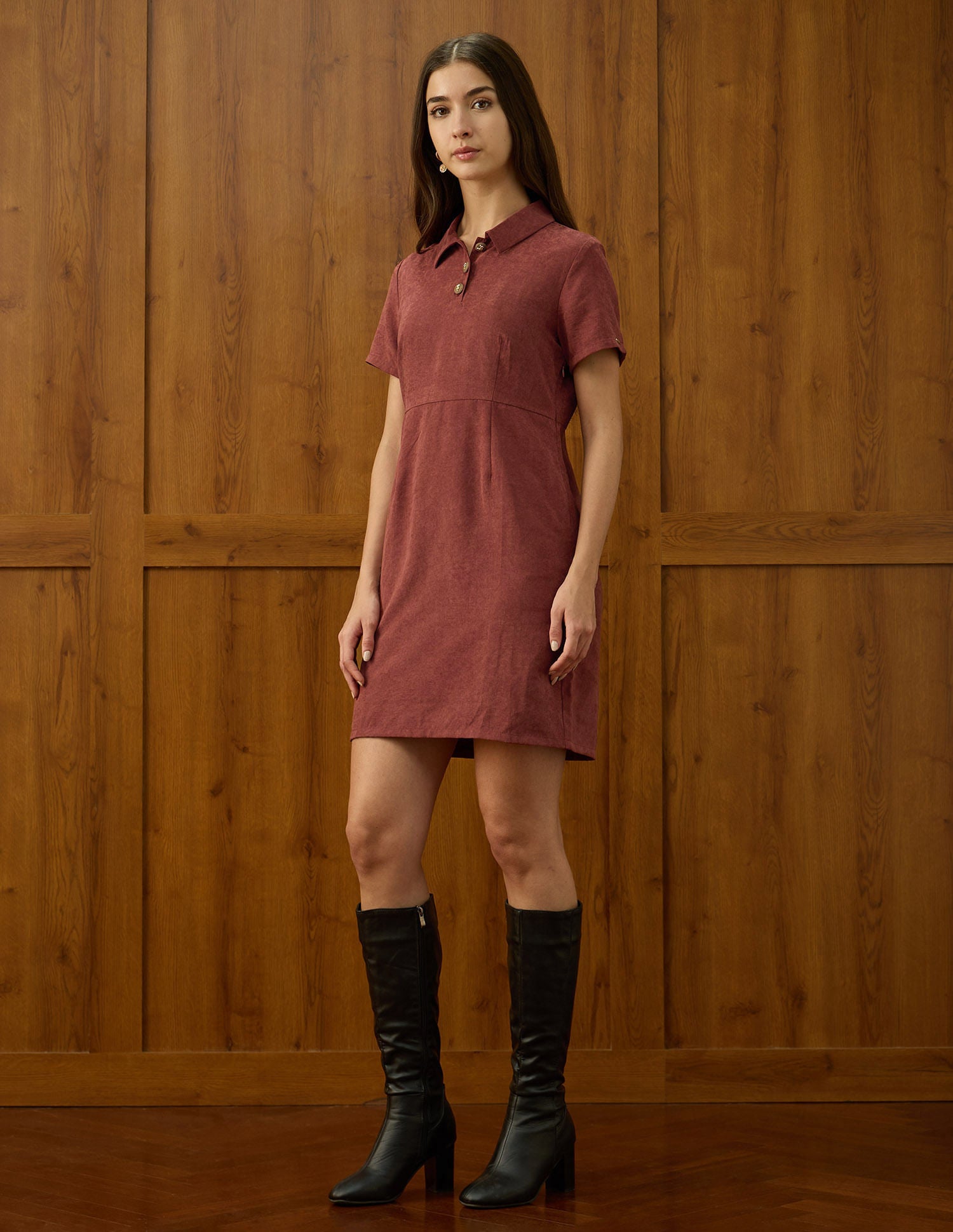 Textured Polo Collar Mini Dress Purple - U.S. POLO ASSN. | Large