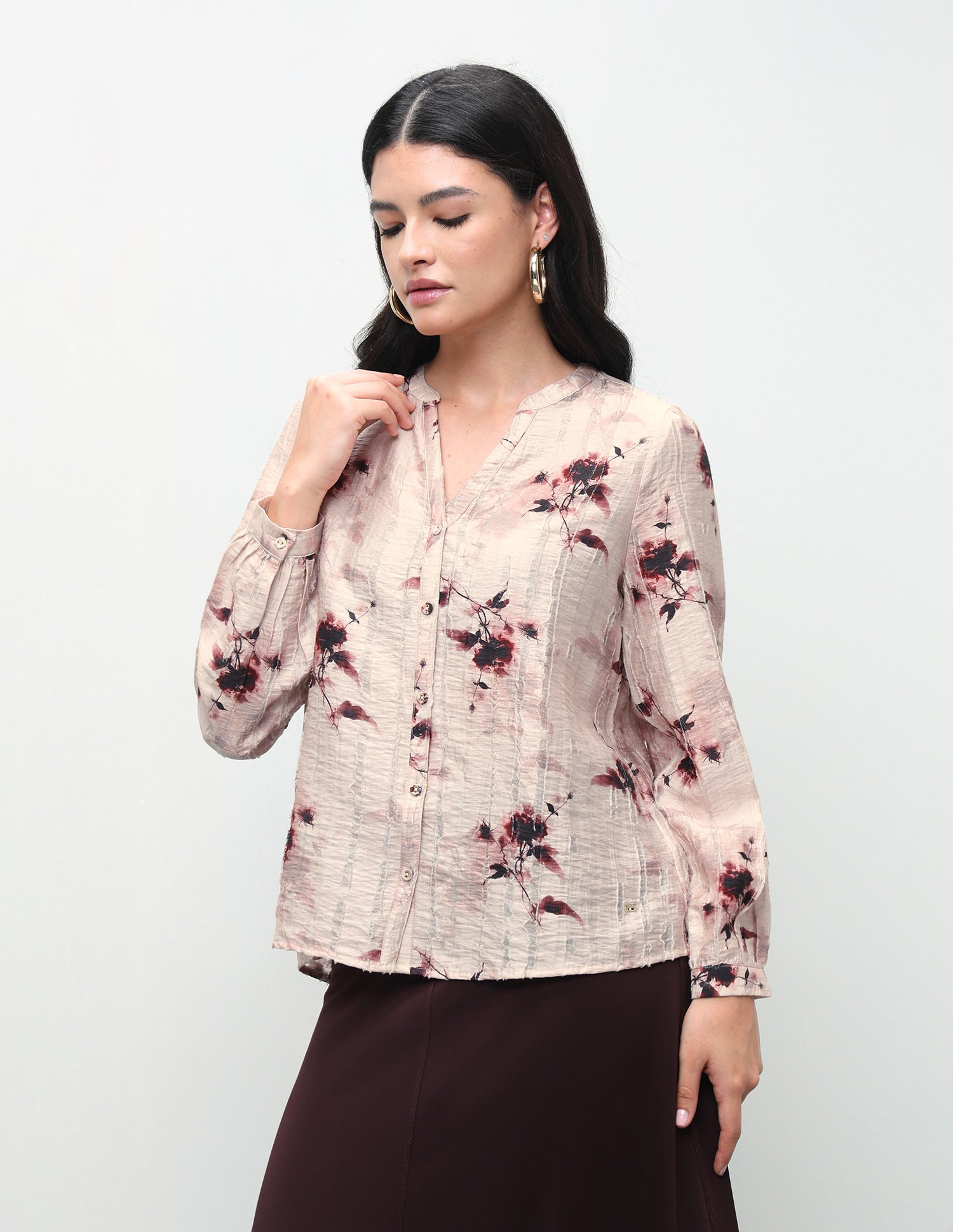 Floral Printed Relaxed Fit Top Wine - U.S. Polo Assn. India | Large