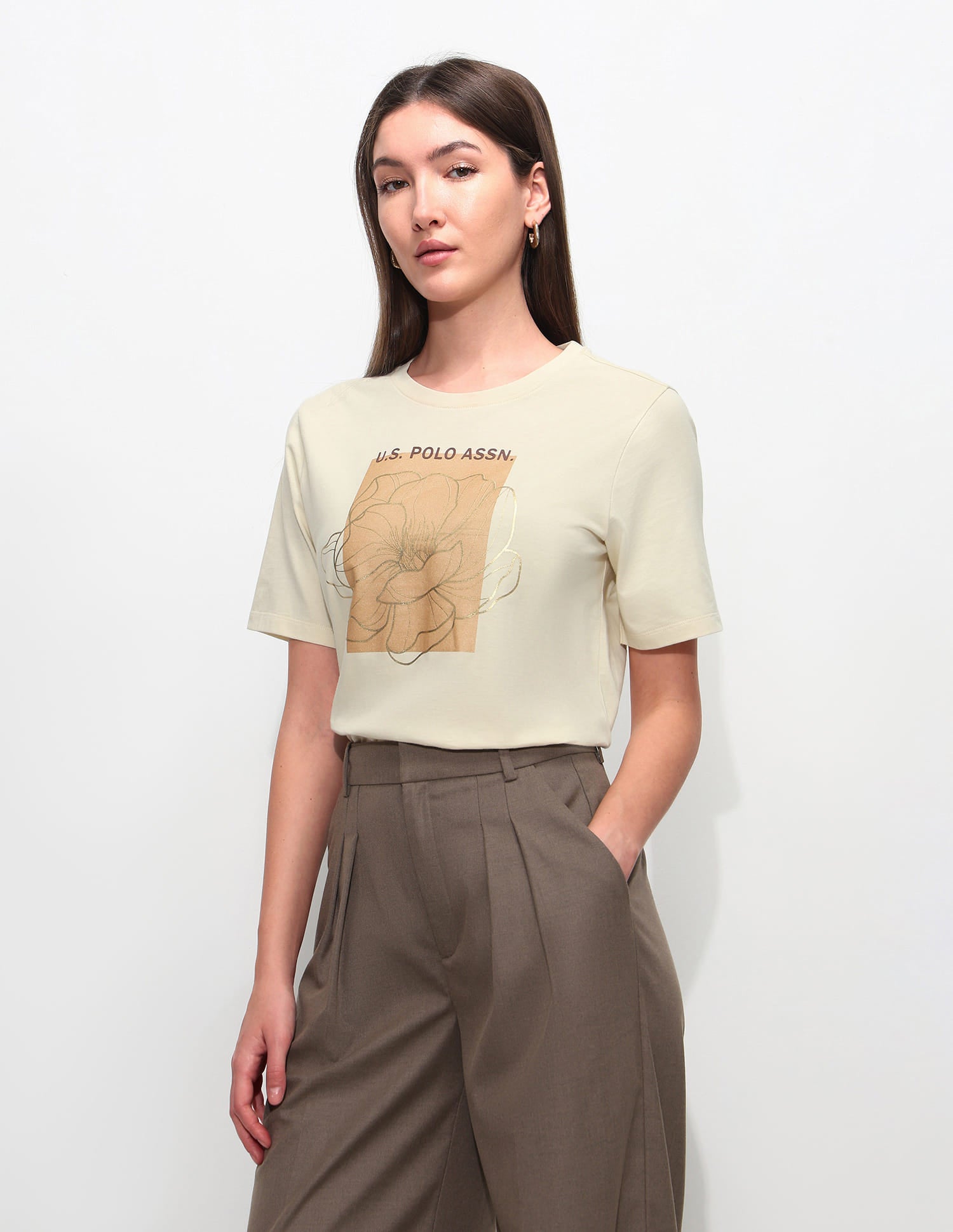 Boxy Fit Graphic Printed T-Shirt Ecru - U.S. Polo Assn. India | Large