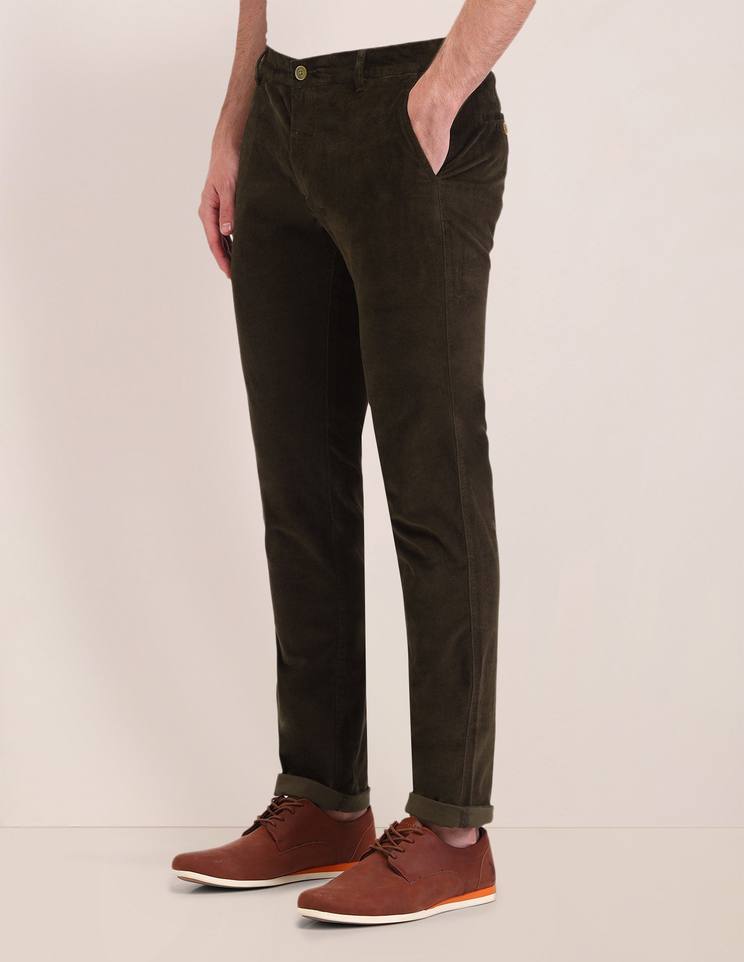 Denver Slim Fit Mid Rise Trousers Brown - U.S. Polo Assn. India | Large
