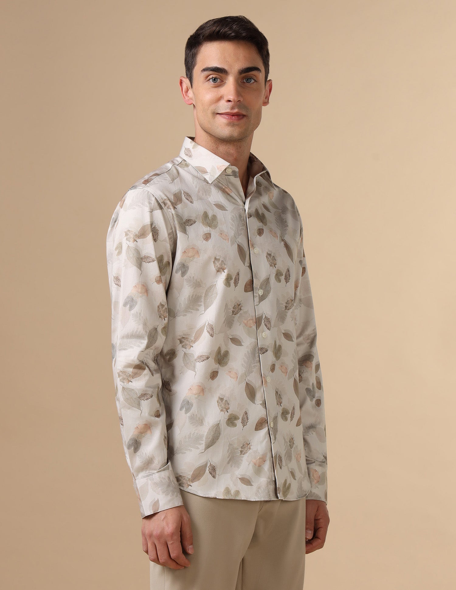 Tropical Printed Pure Cotton Shirt Beige - U.S. POLO ASSN. | Large