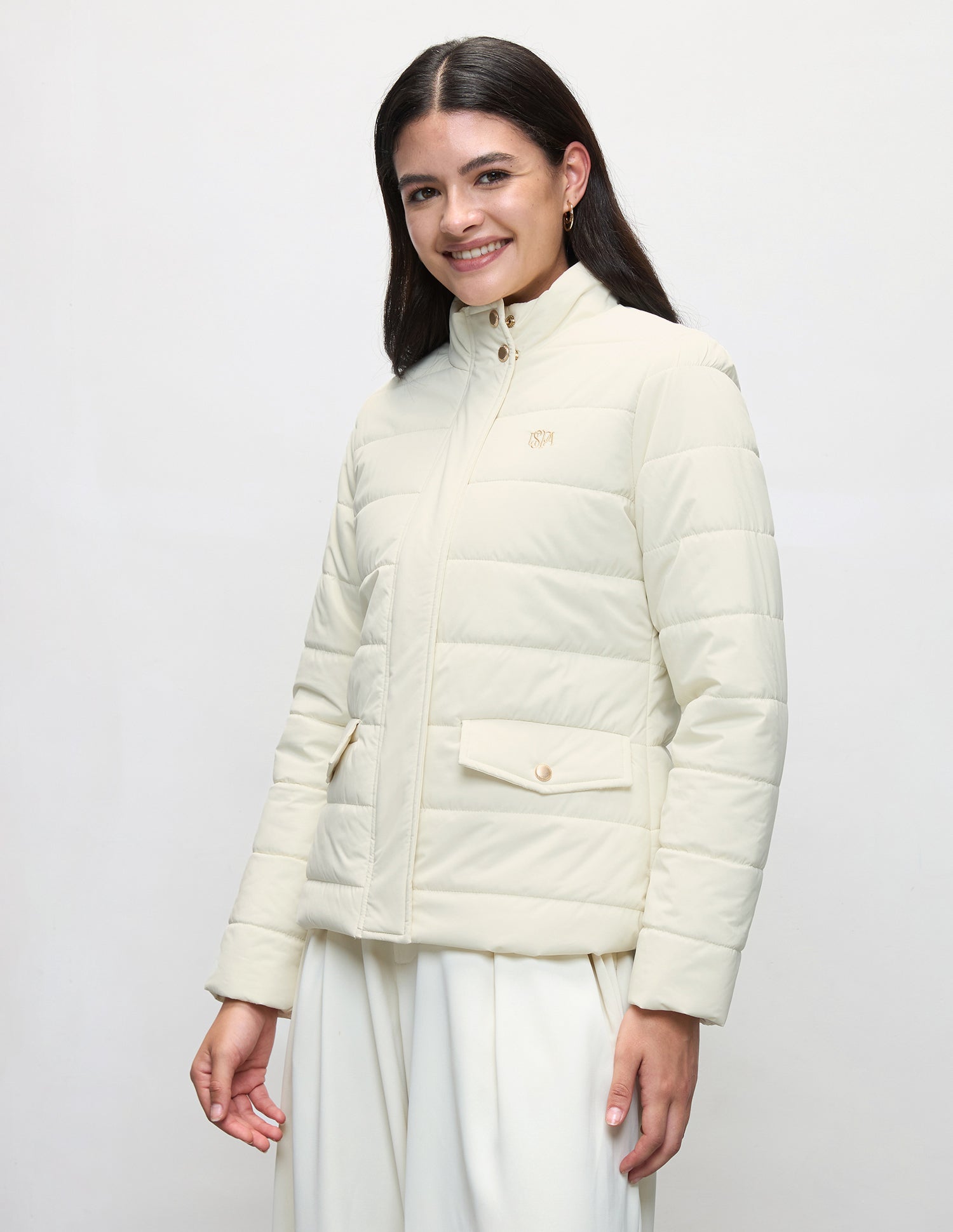Solid Regular Fit Puffer Jacket Off-White - U.S. Polo Assn. India | Large