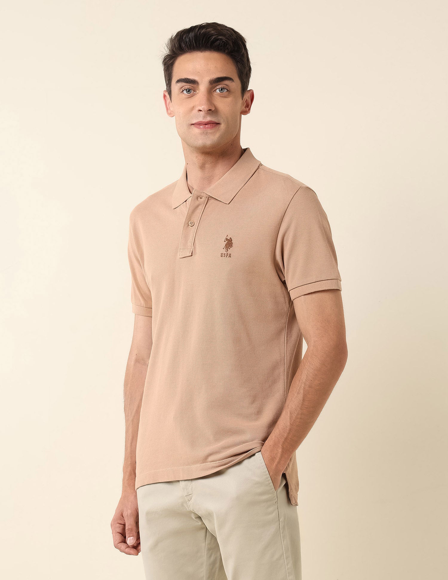 Slim Fit Pure Cotton Polo Shirt Beige - U.S. Polo Assn. India | Large