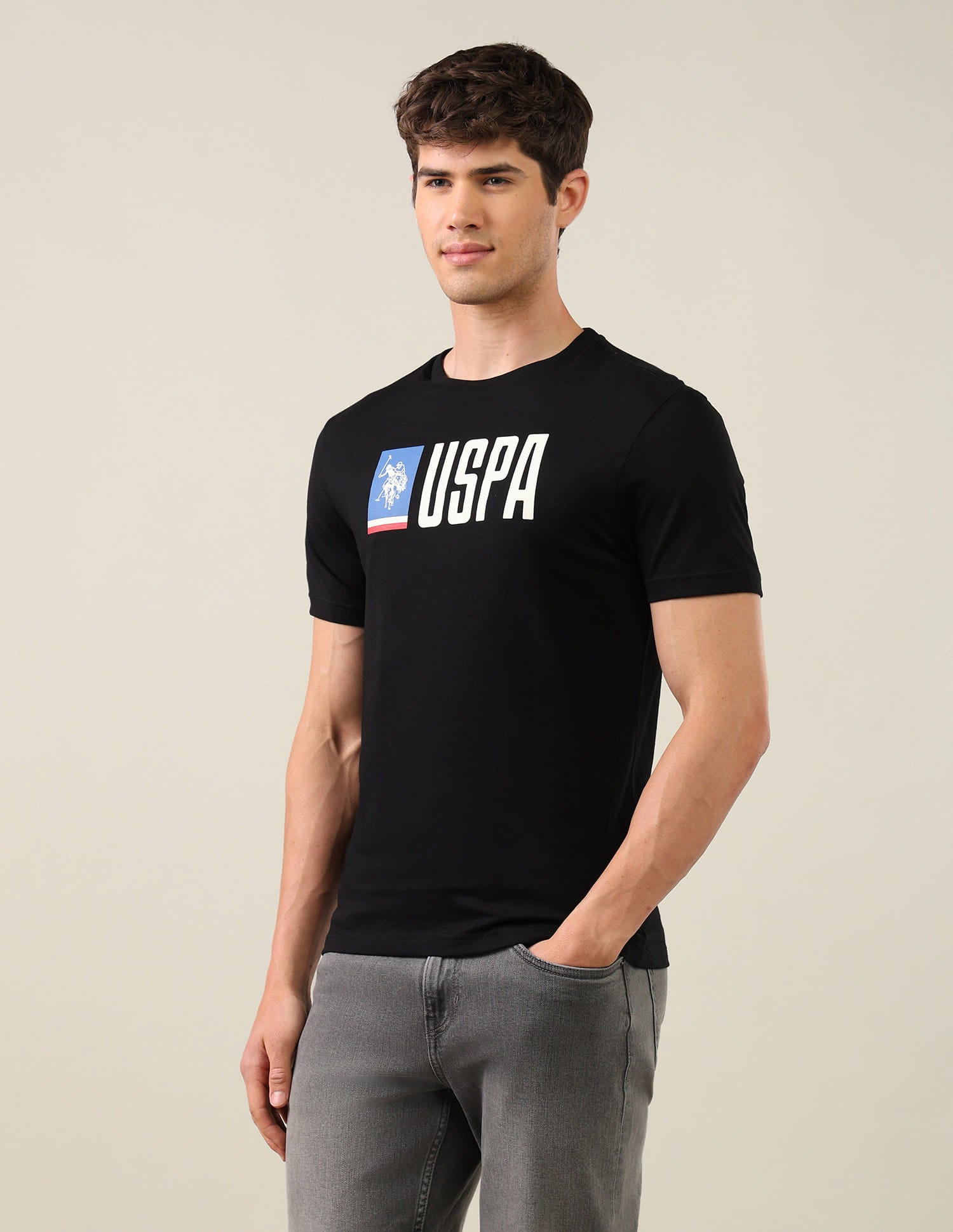 Brand Printed Regular Fit T-Shirt Grey - U.S. Polo Assn. India | Large