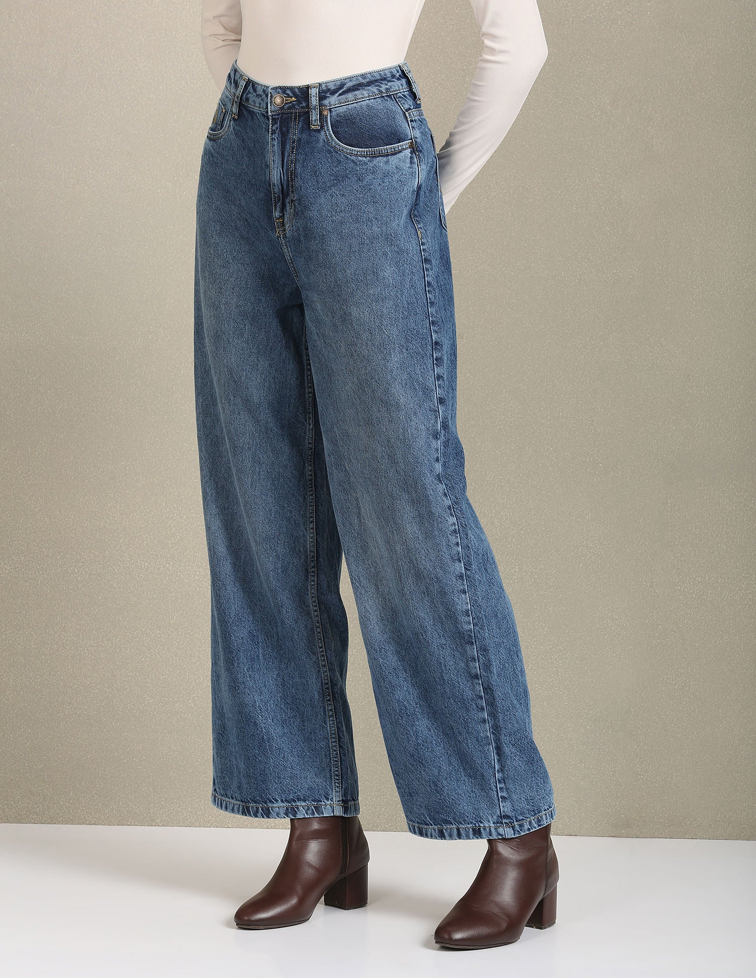 Wide Leg Mid Rise Jeans Blue - U.S. POLO ASSN. | Large