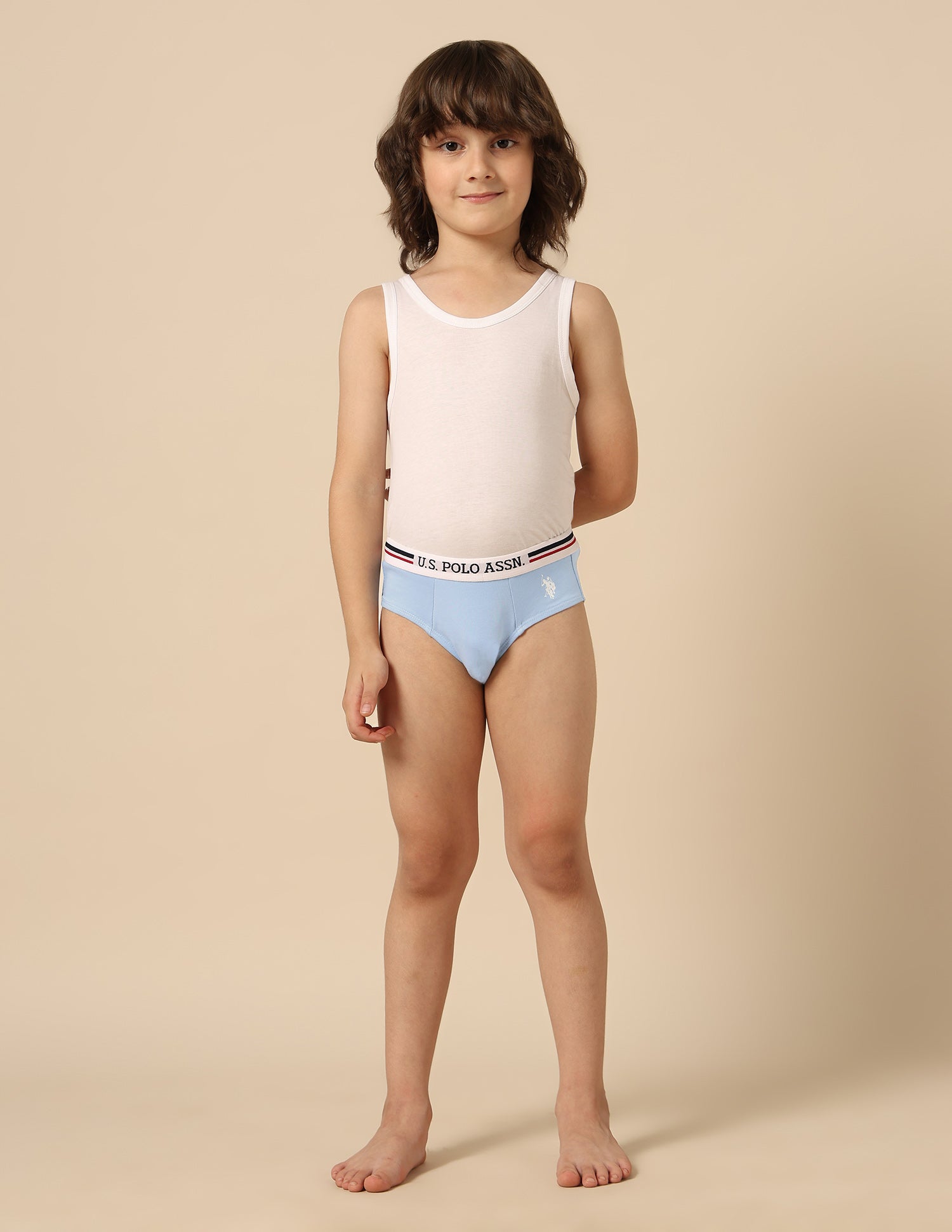 Boys Mid Rise Cotton Spandex EKB09 Briefs - Pack Of 3 White, Navy and Powderblue - U.S. POLO ASSN. | Large