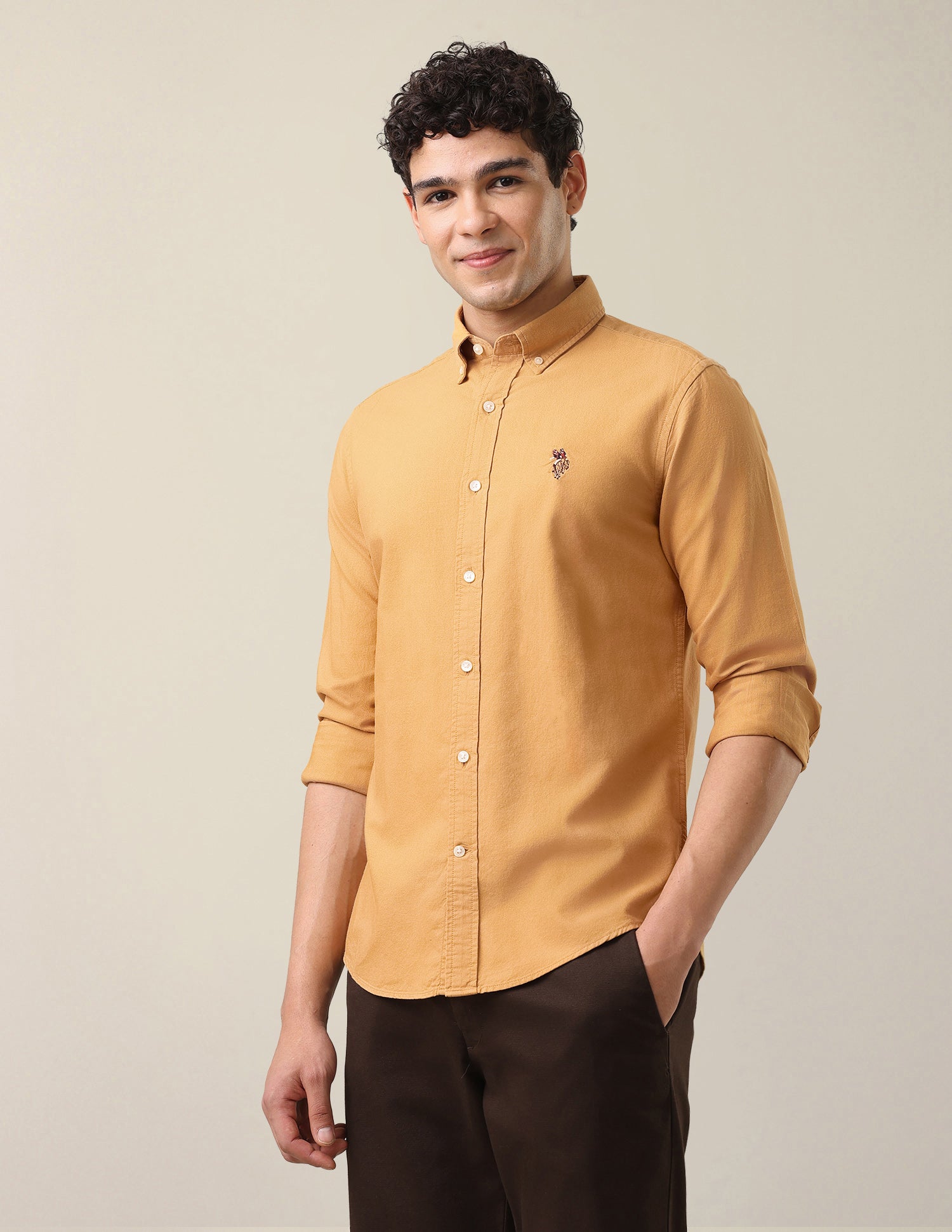 Oxford Tailored Fit Button-Down Collar Shirt Mustard - U.S. Polo Assn. India | Large