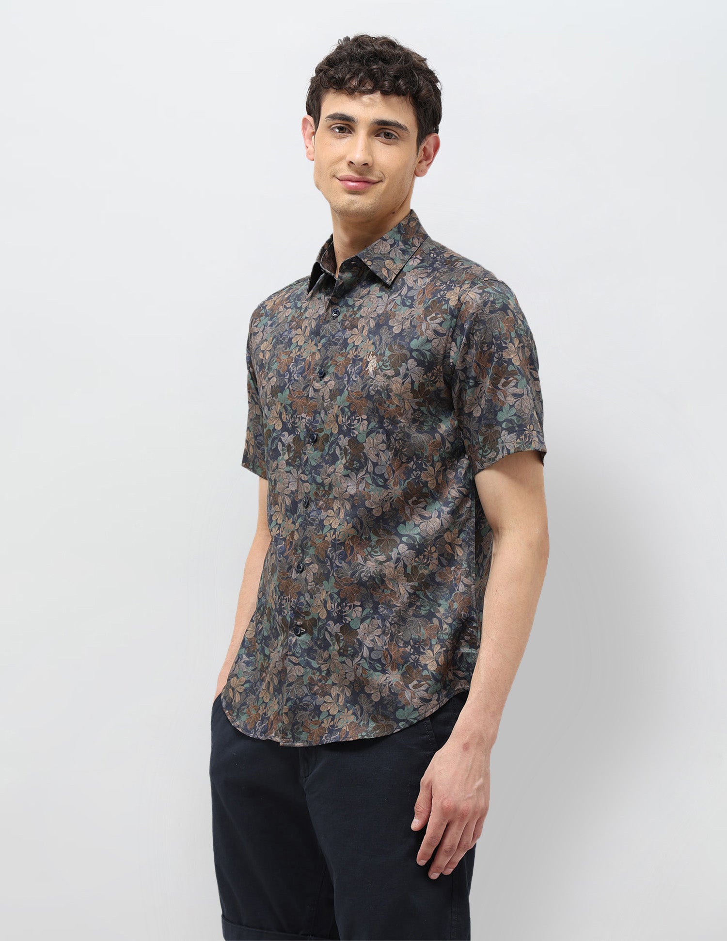 Floral Printed Tailored Fit Shirt Navy - U.S. POLO ASSN. | Large