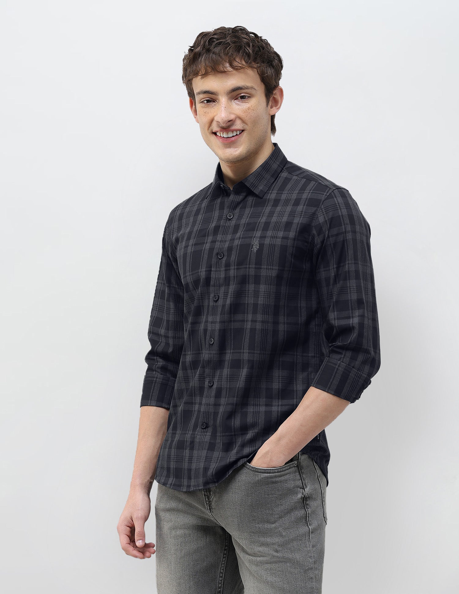 Tartan Checked Regular Fit Shirt Black - U.S. Polo Assn. India | Large