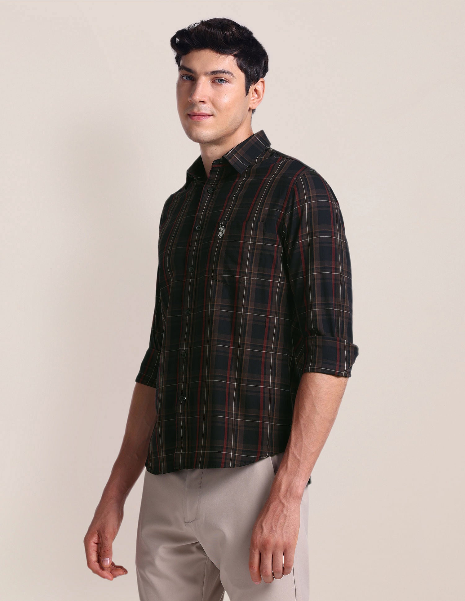 Tartan Check Tailored Fit Shirt Brown - U.S. POLO ASSN. | Large
