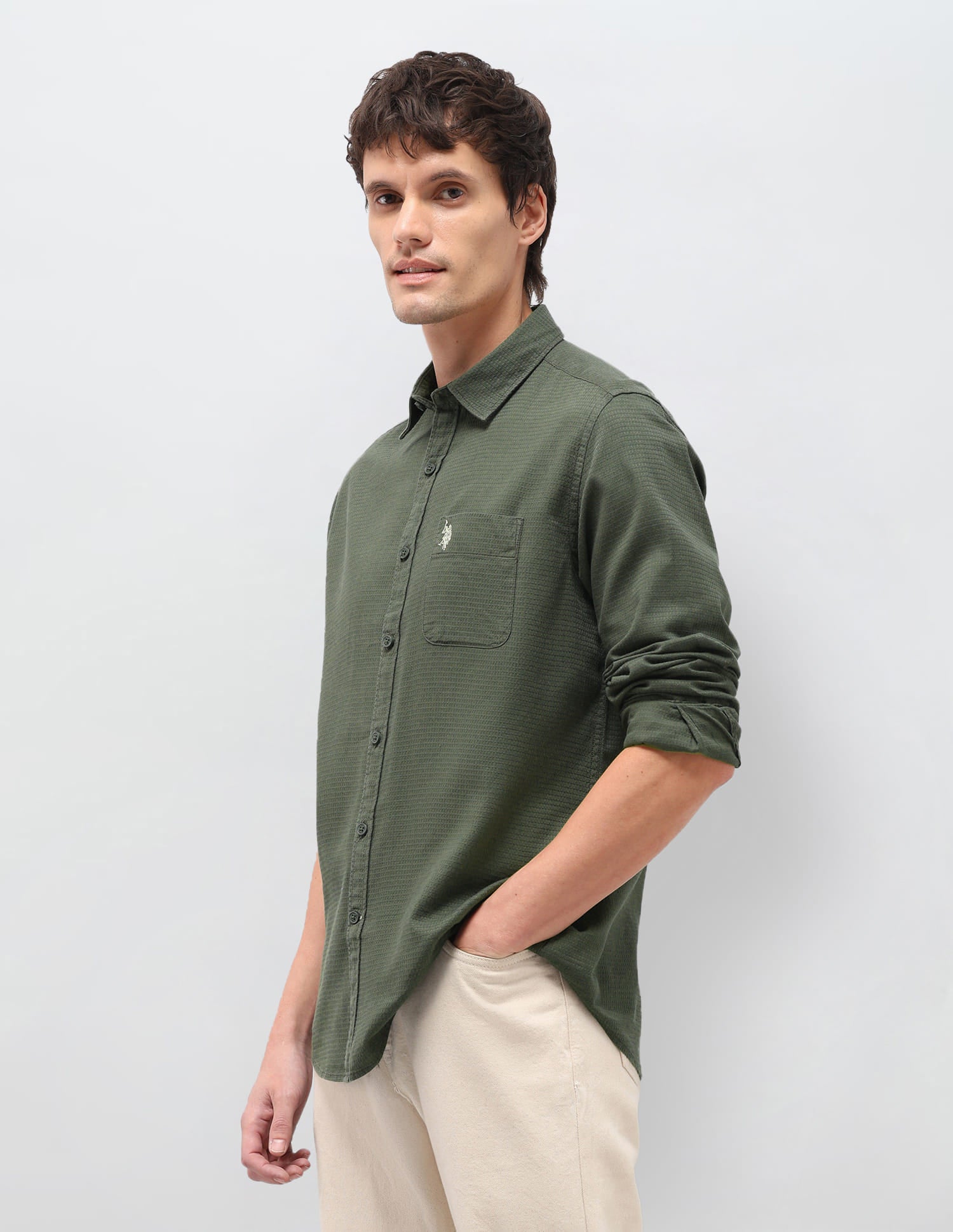 Solid Regular Fit Shirt Green - U.S. Polo Assn. India | Large
