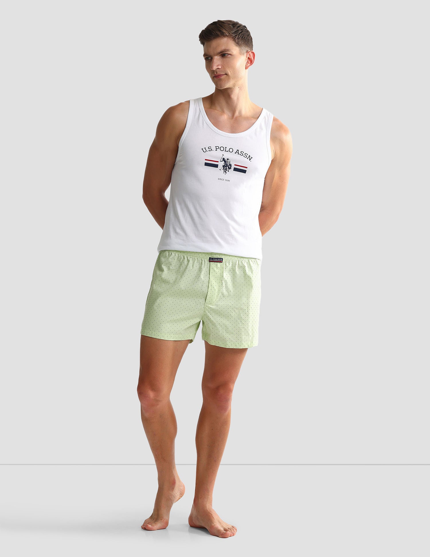 Mid Rise Solid OEX05 Shorts - Pack Of 2 Polka Dot Lt Green And Lt Green - U.S. POLO ASSN. | Large