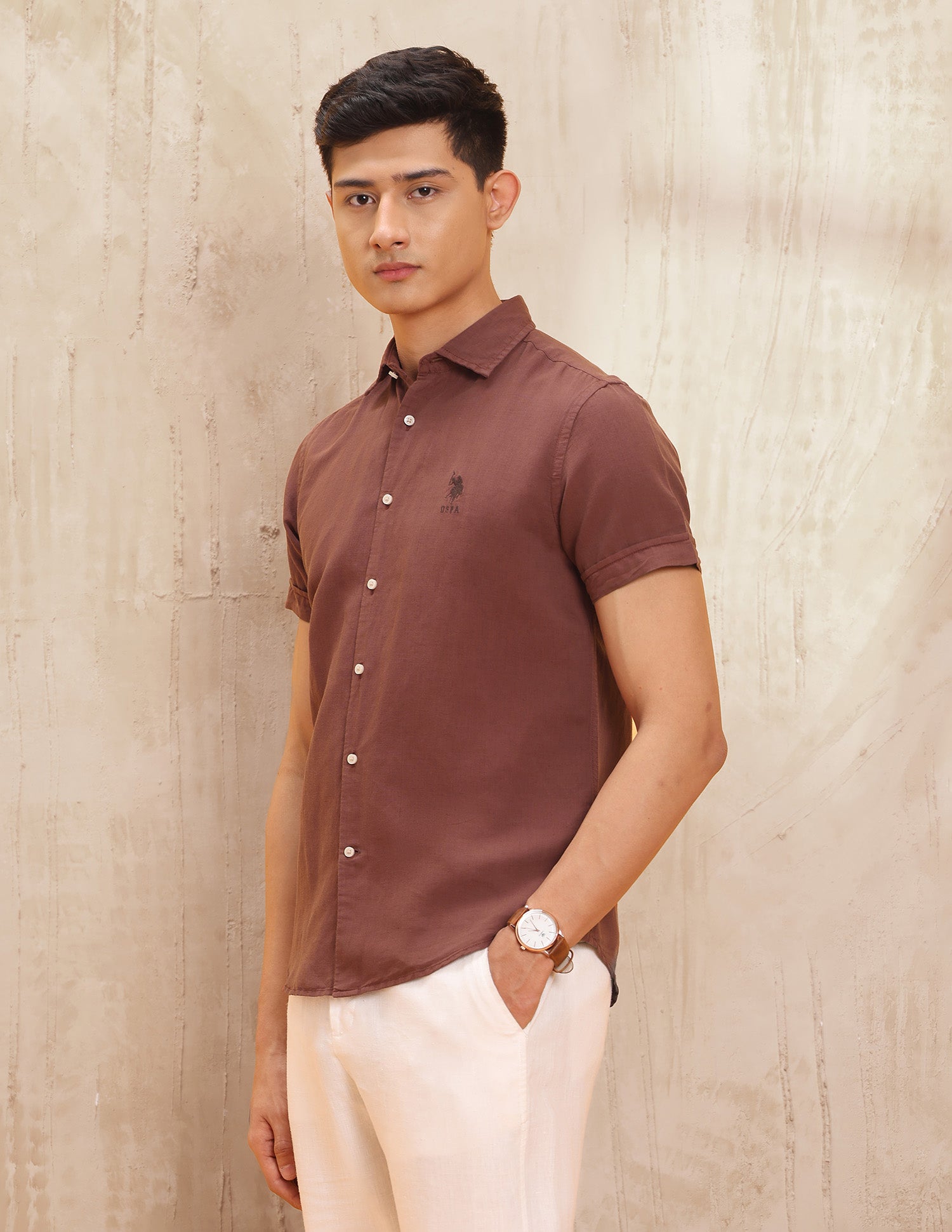 Solid Slim Fit Shirt Rust - U.S. POLO ASSN. | Large