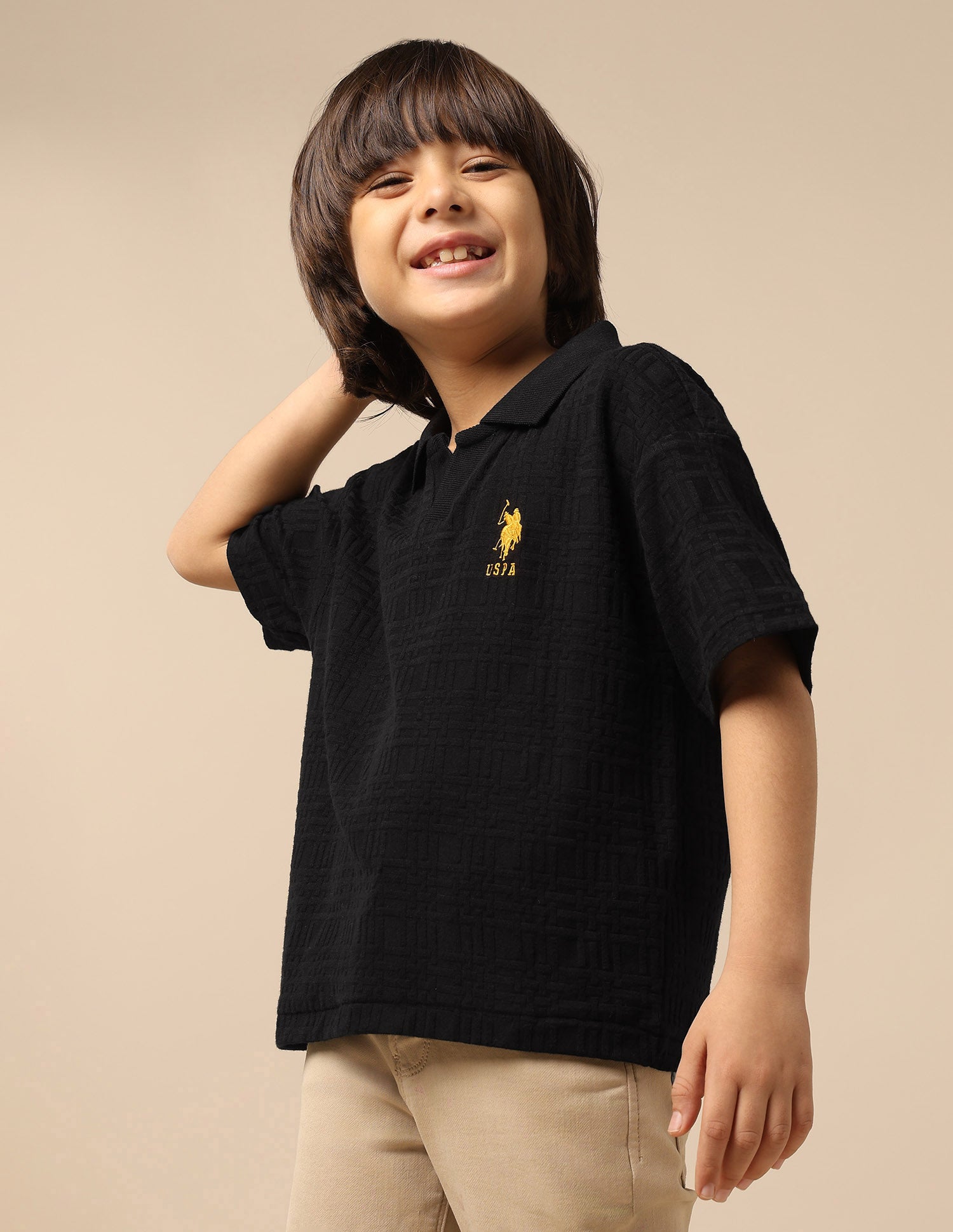 Boys Textured Boxy Fit Polo Shirt Black - U.S. POLO ASSN. | Large
