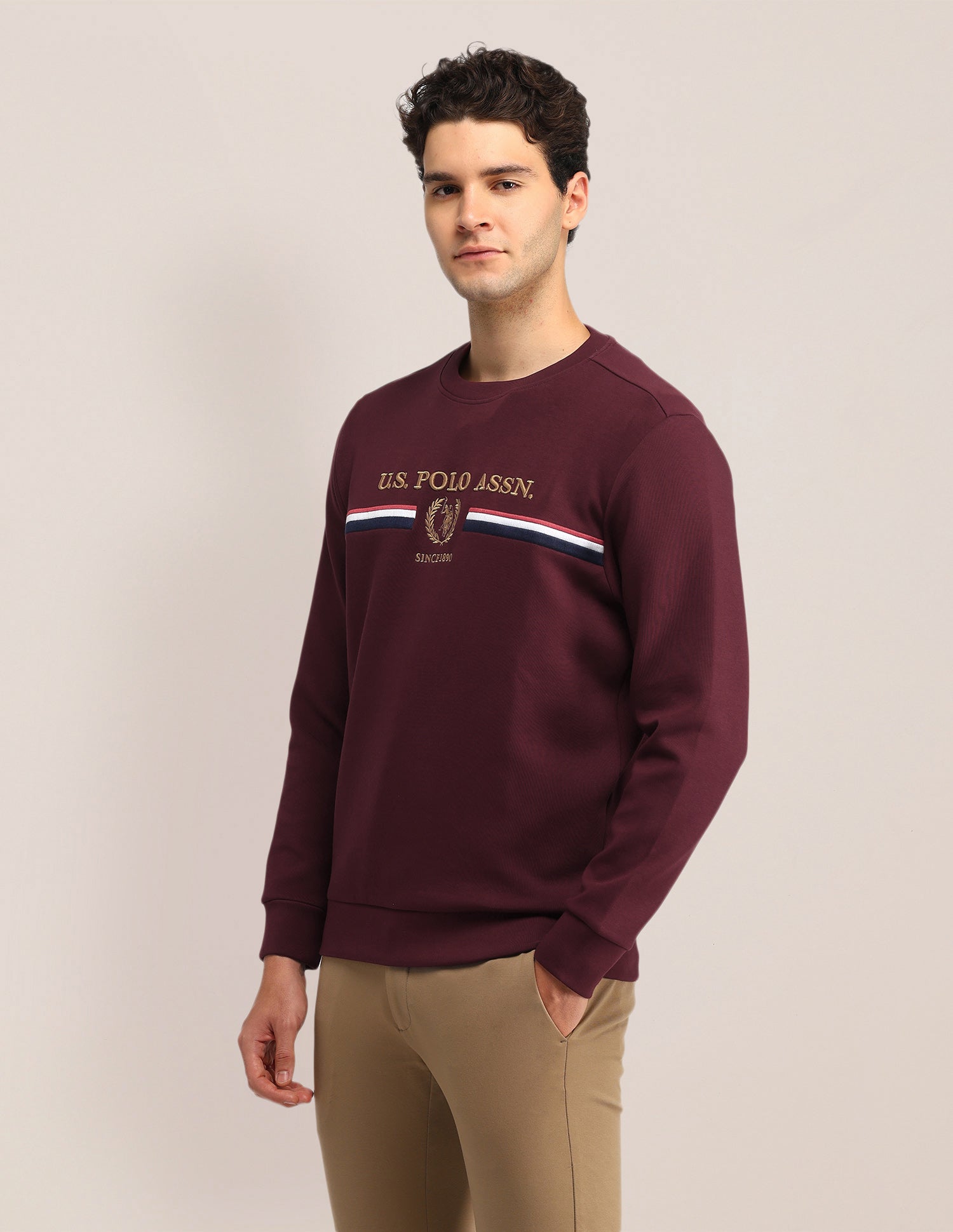 Brand Printed Regular Fit Sweatshirt Maroon - U.S. Polo Assn. India | Large