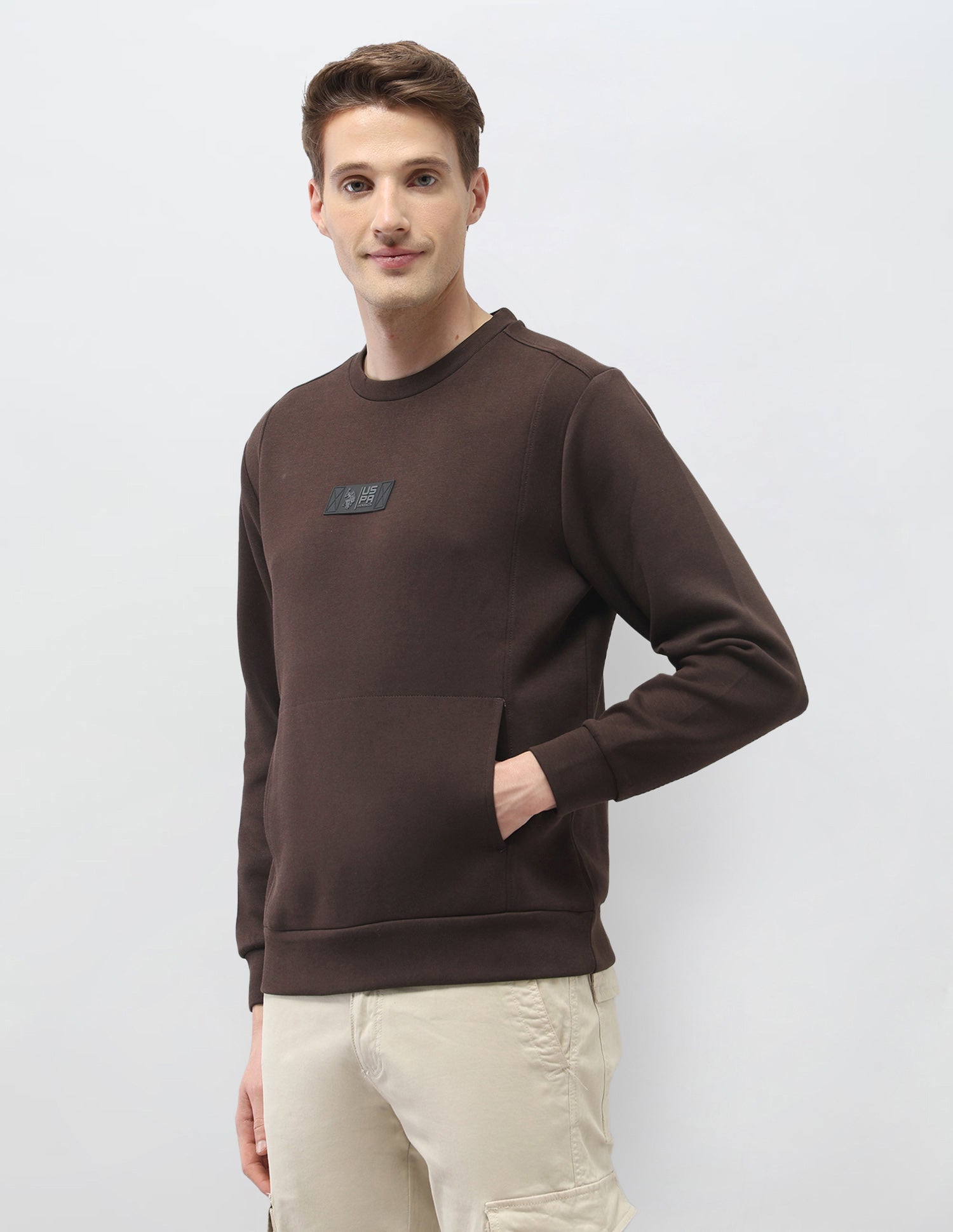 Solid Regular Fit Sweatshirt Dark Brown - U.S. Polo Assn. India | Large