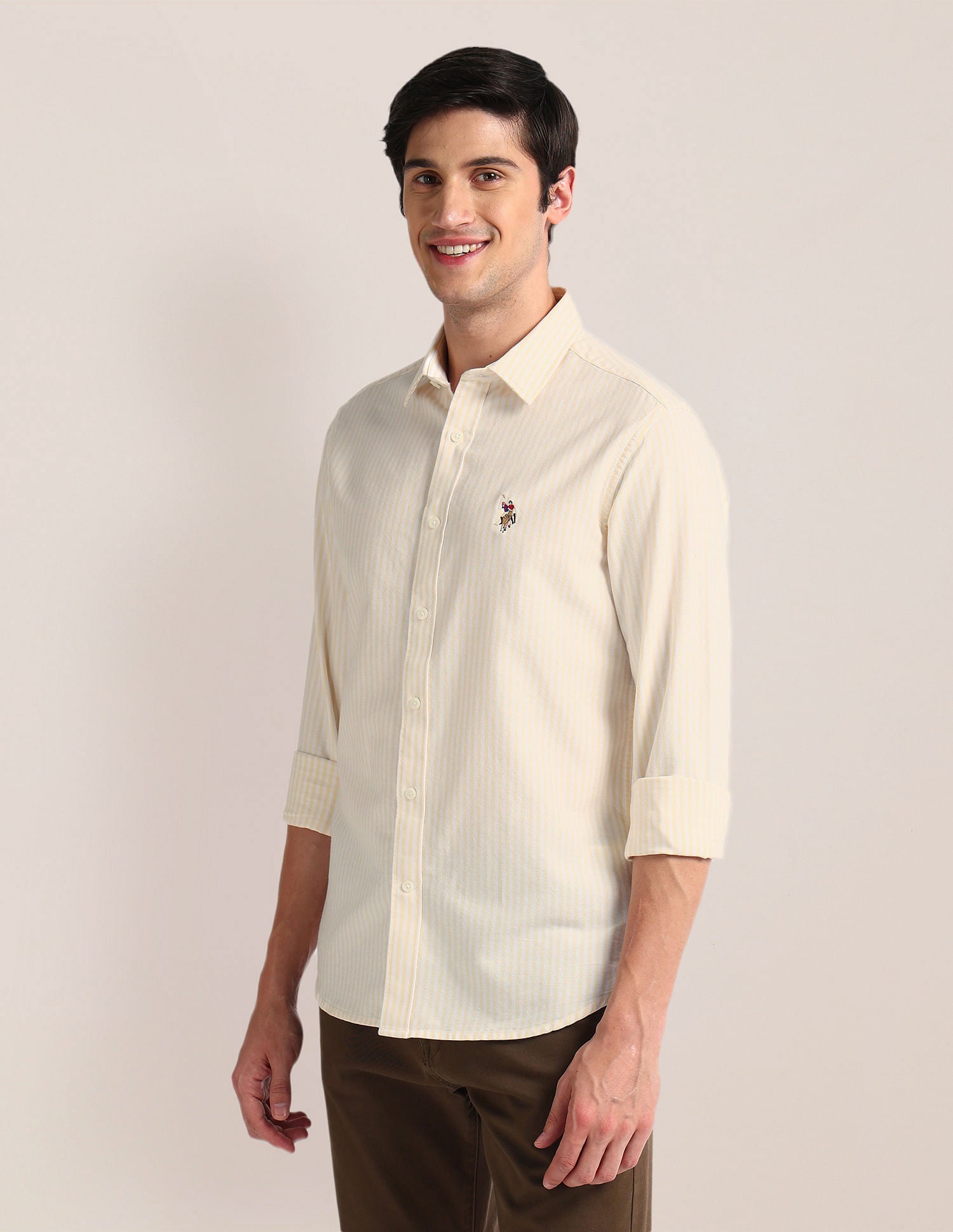 Vertical Stripe Tailored Fit Shirt Yellow - U.S. Polo Assn. India | Large