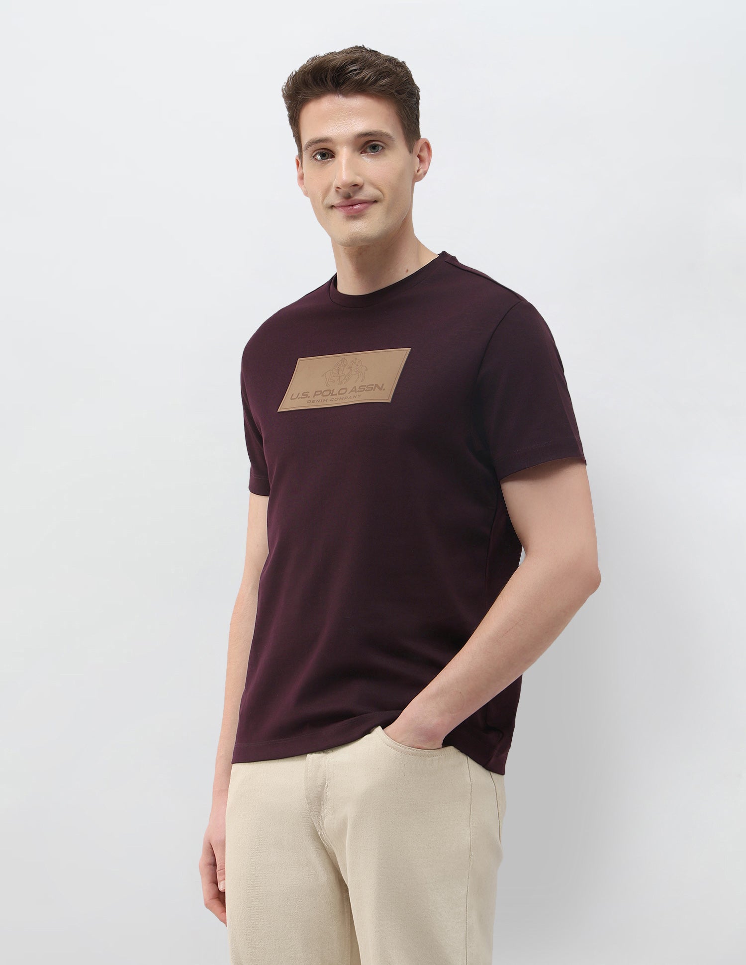 Black & Gold Brand Embossed Slim Fit T-Shirt Wine - U.S. Polo Assn. India | Large