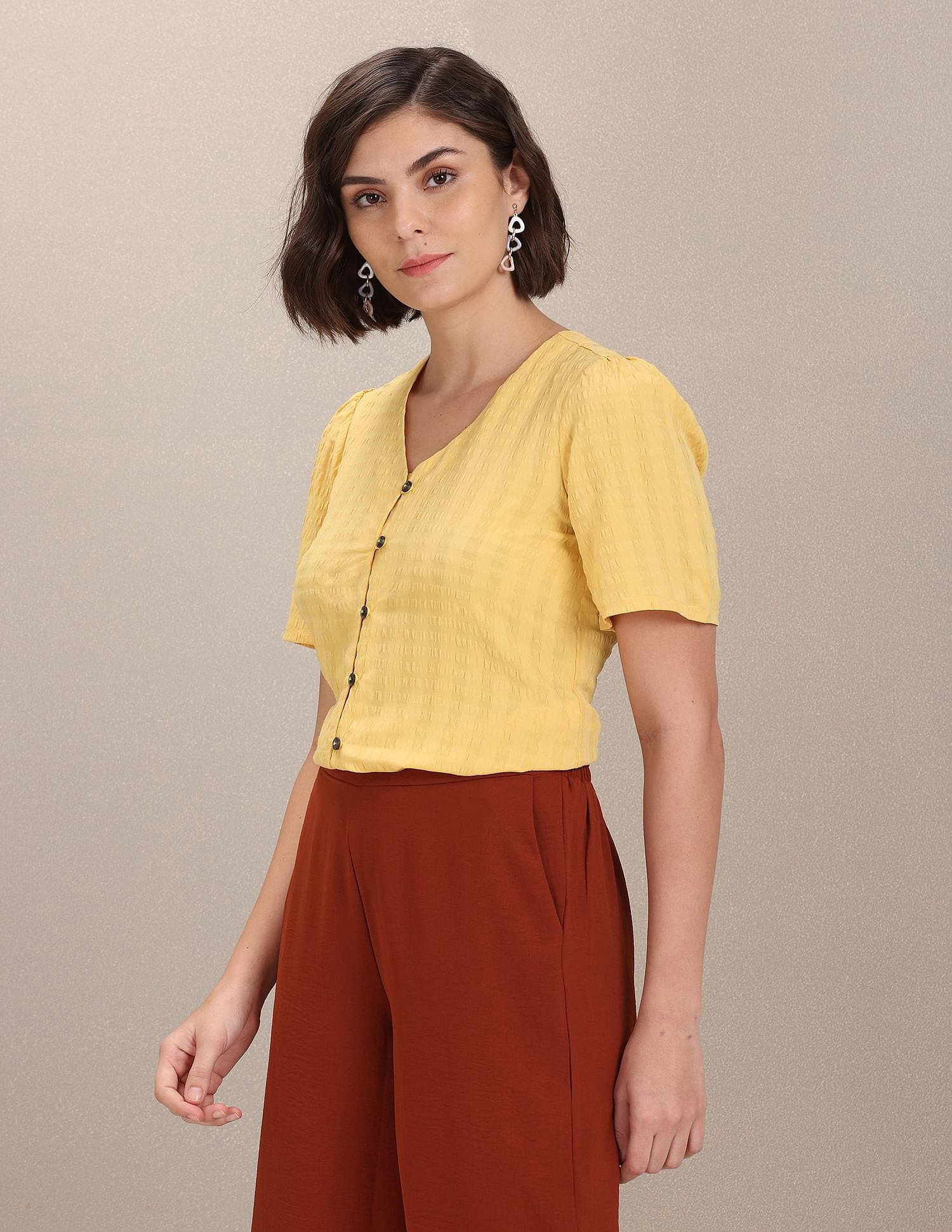 Full Button Closure Textured Top Yellow - U.S. POLO ASSN. | Large