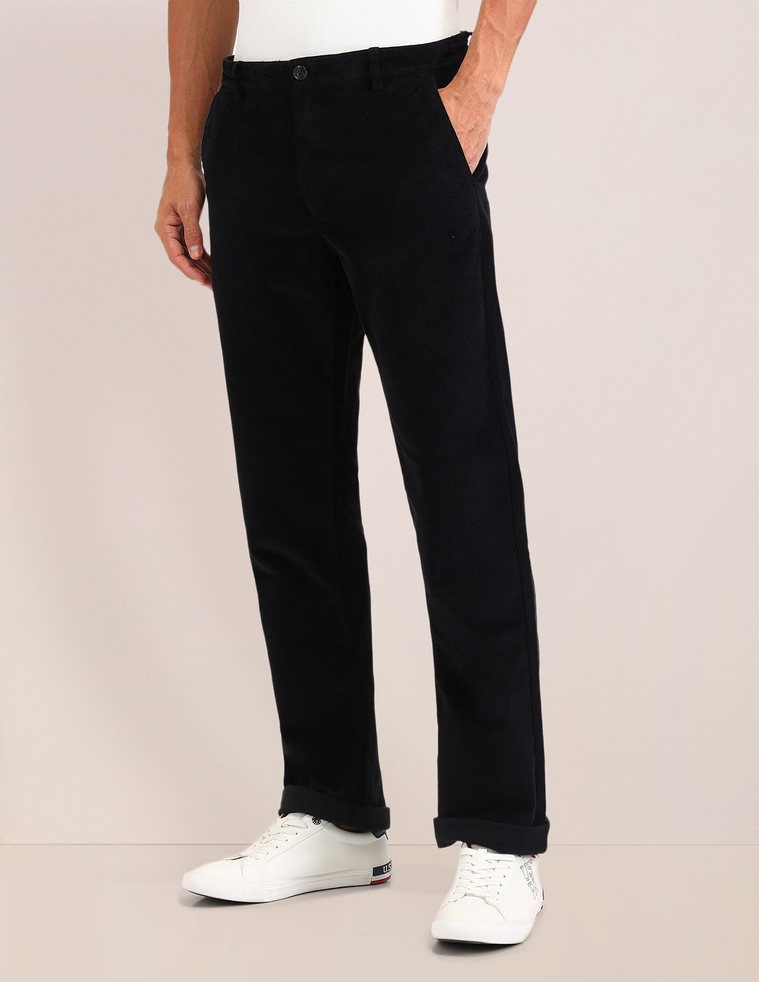 Riley Straight Fit Corduroy Trousers Black - U.S. Polo Assn. India | Large