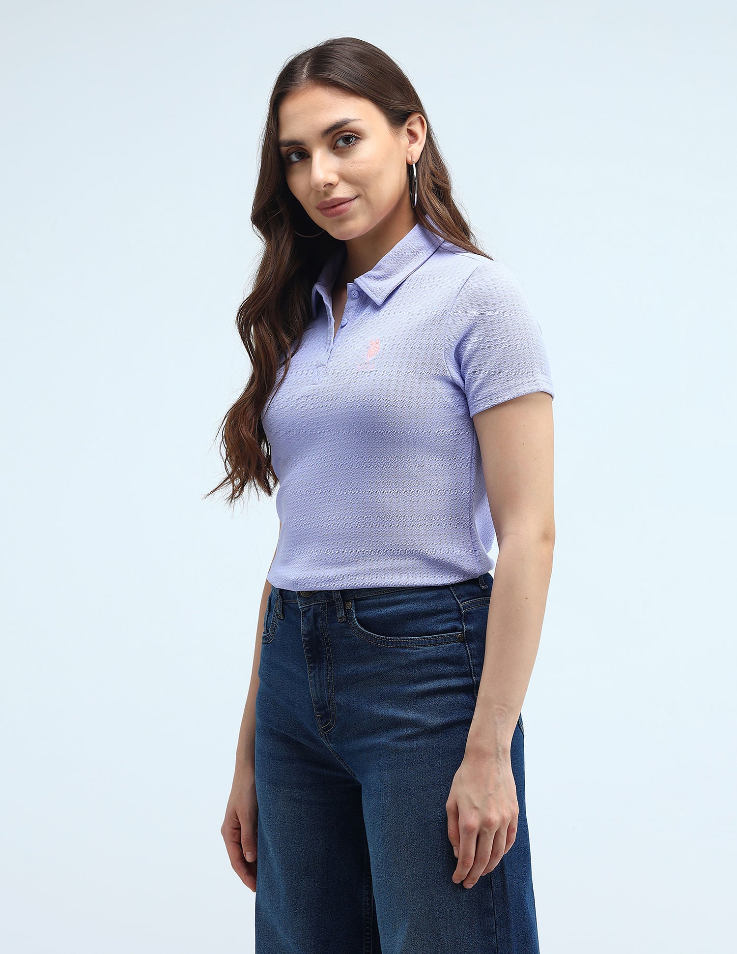 Contrast Logo Textured Polo Shirt Light Purple - U.S. POLO ASSN. | Large