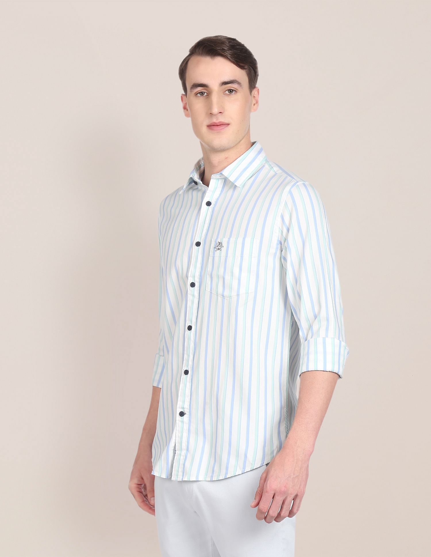 Vertical Stripe Dobby Casual Shirt White and Mint - U.S. Polo Assn. India | Large
