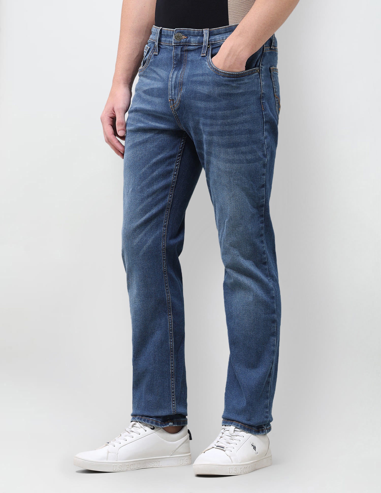 Solid Slim Straight Fit Jeans Blue - U.S. Polo Assn. India | Large
