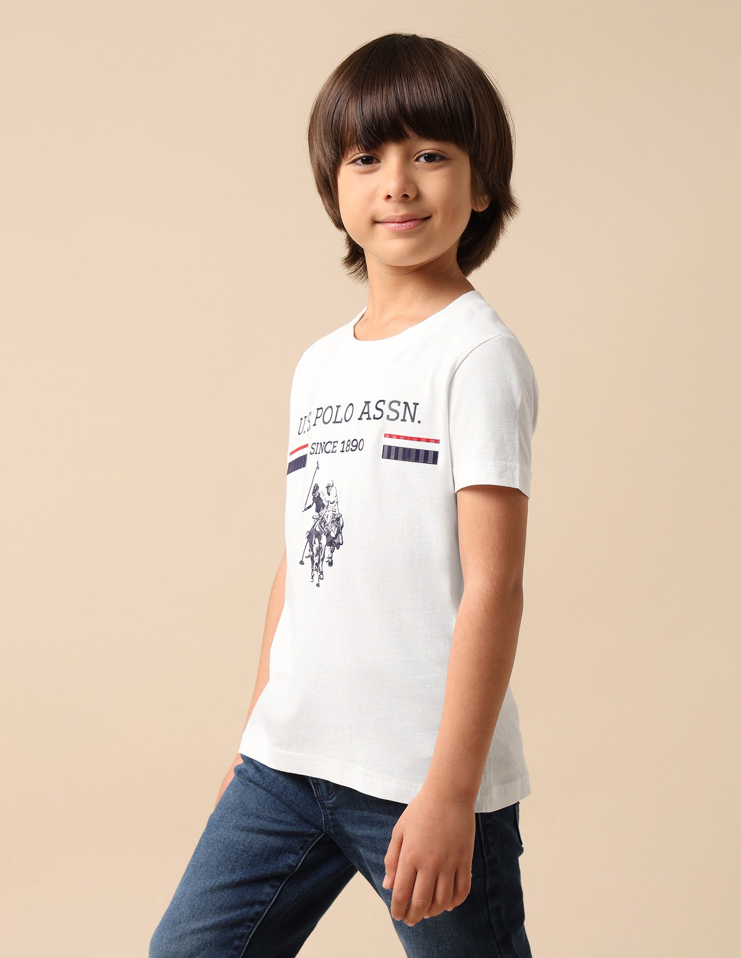 Boys Brand Embossed Pure Cotton T Shirt White - U.S. POLO ASSN. | Large