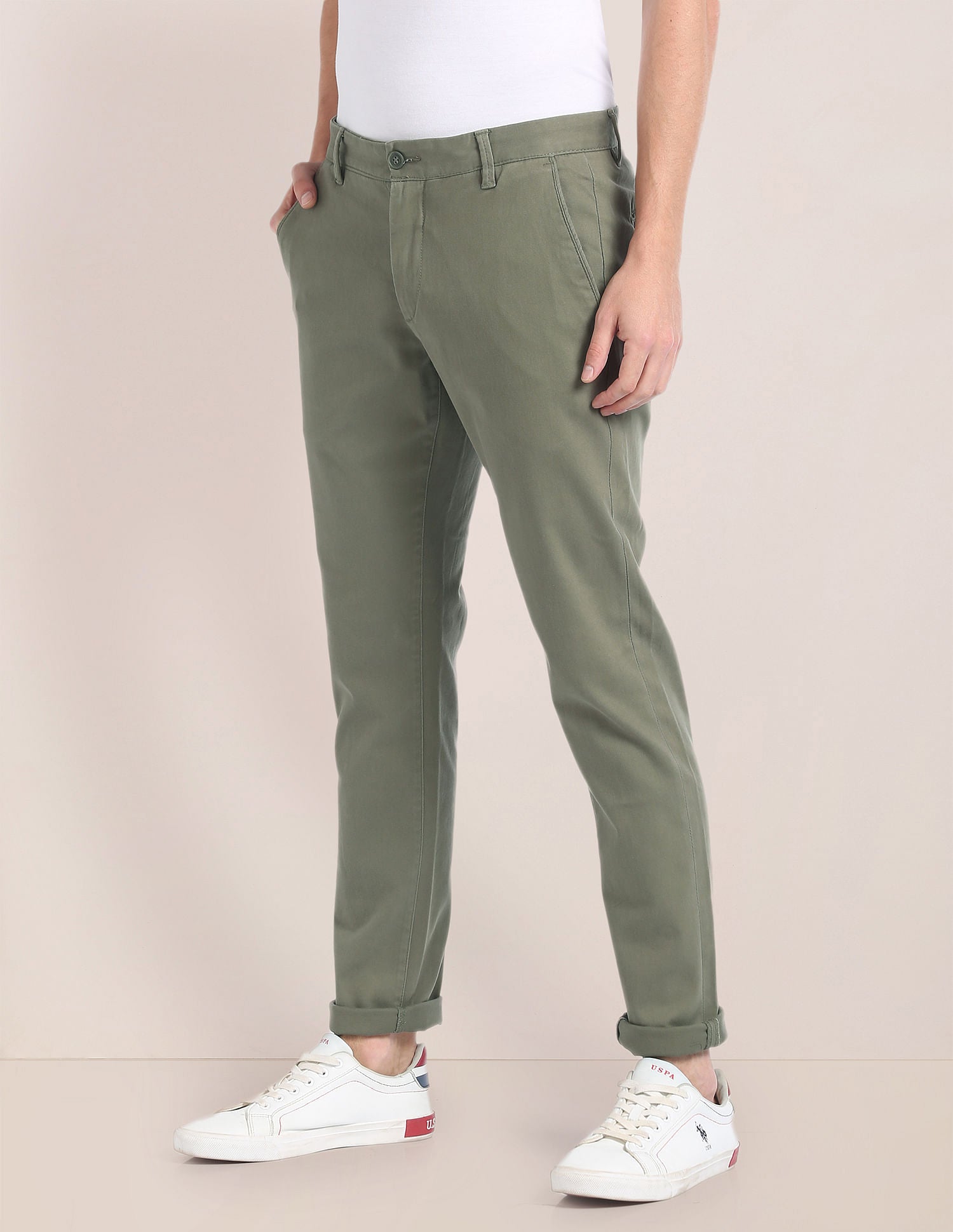 Austin Trim Regular Fit Structured Chinos Olive - U.S. Polo Assn. India | Large