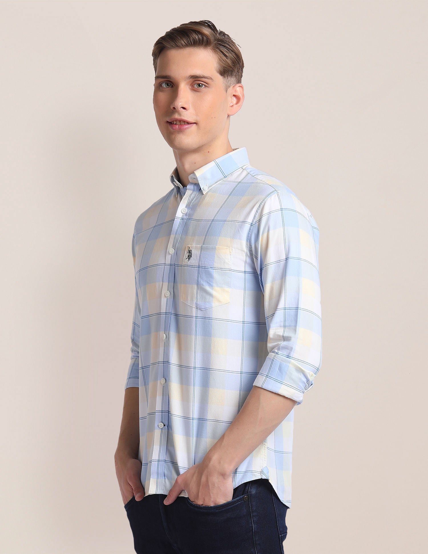 Pure Cotton Plaid Shirt Blue - U.S. Polo Assn. India | Large
