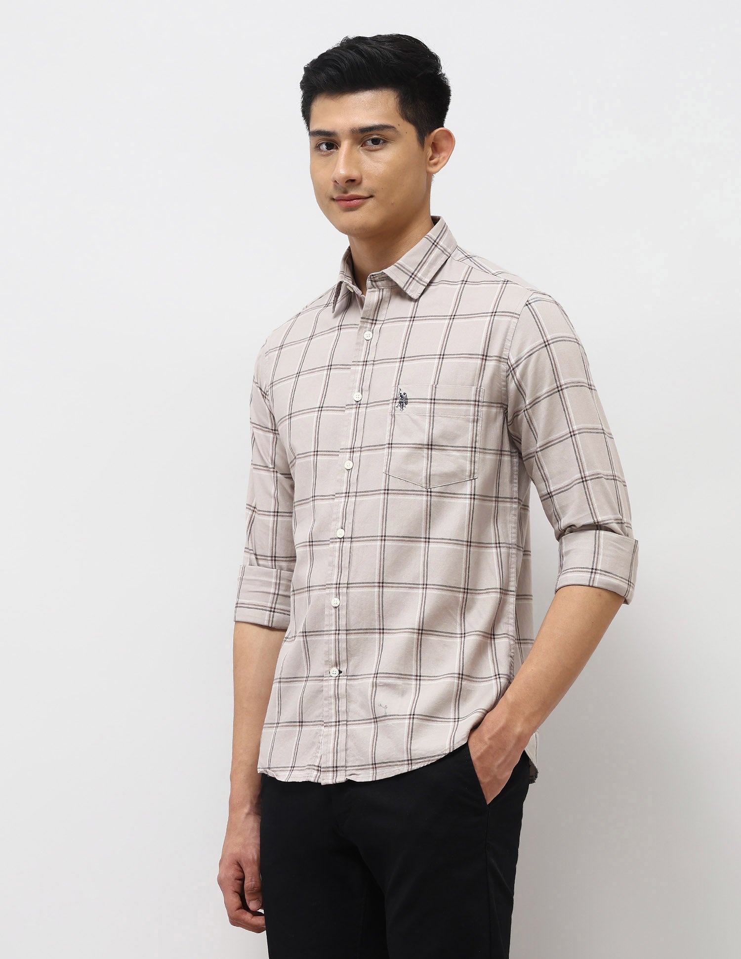 Pure Cotton Tailored Fit Shirt Grey - U.S. Polo Assn. India | Large