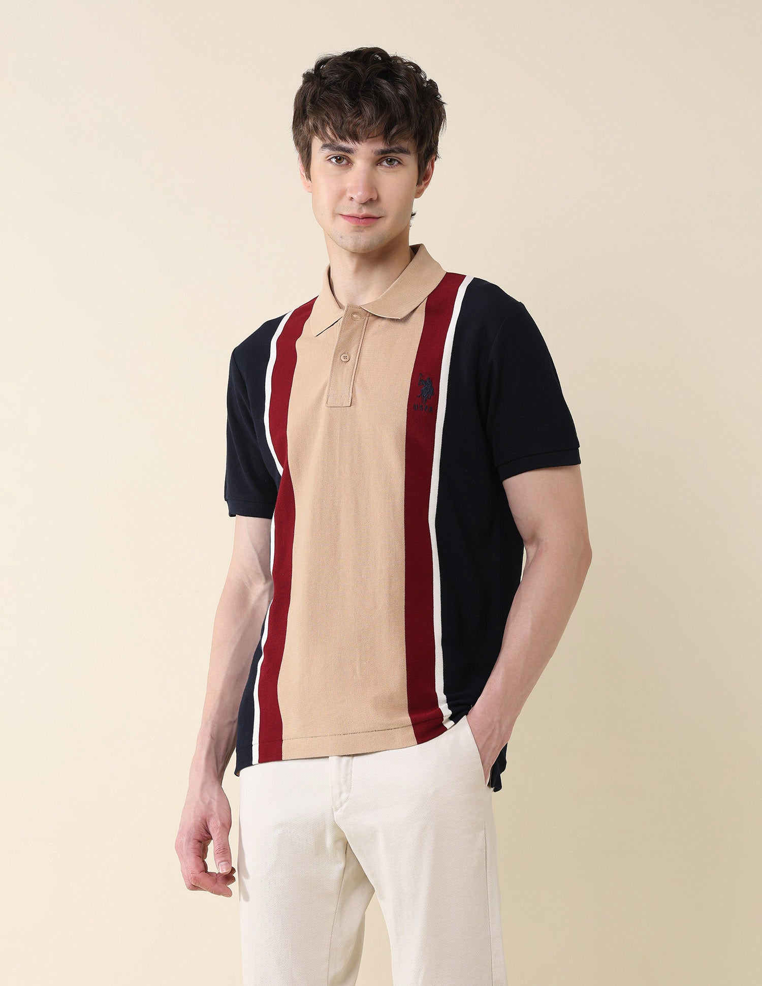 Colourblocked Pure Cotton Gold Cup Polo Shirt Navy - U.S. Polo Assn. India | Large
