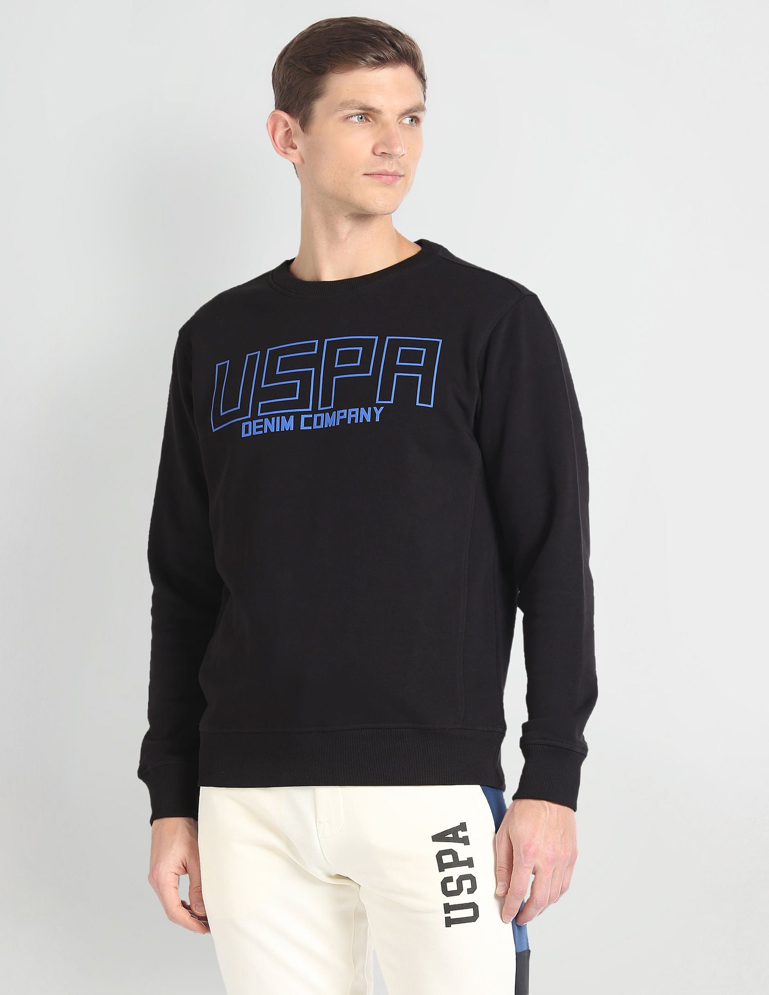 Crew Neck Brand Print Sweatshirt Black - U.S. POLO ASSN. | Large