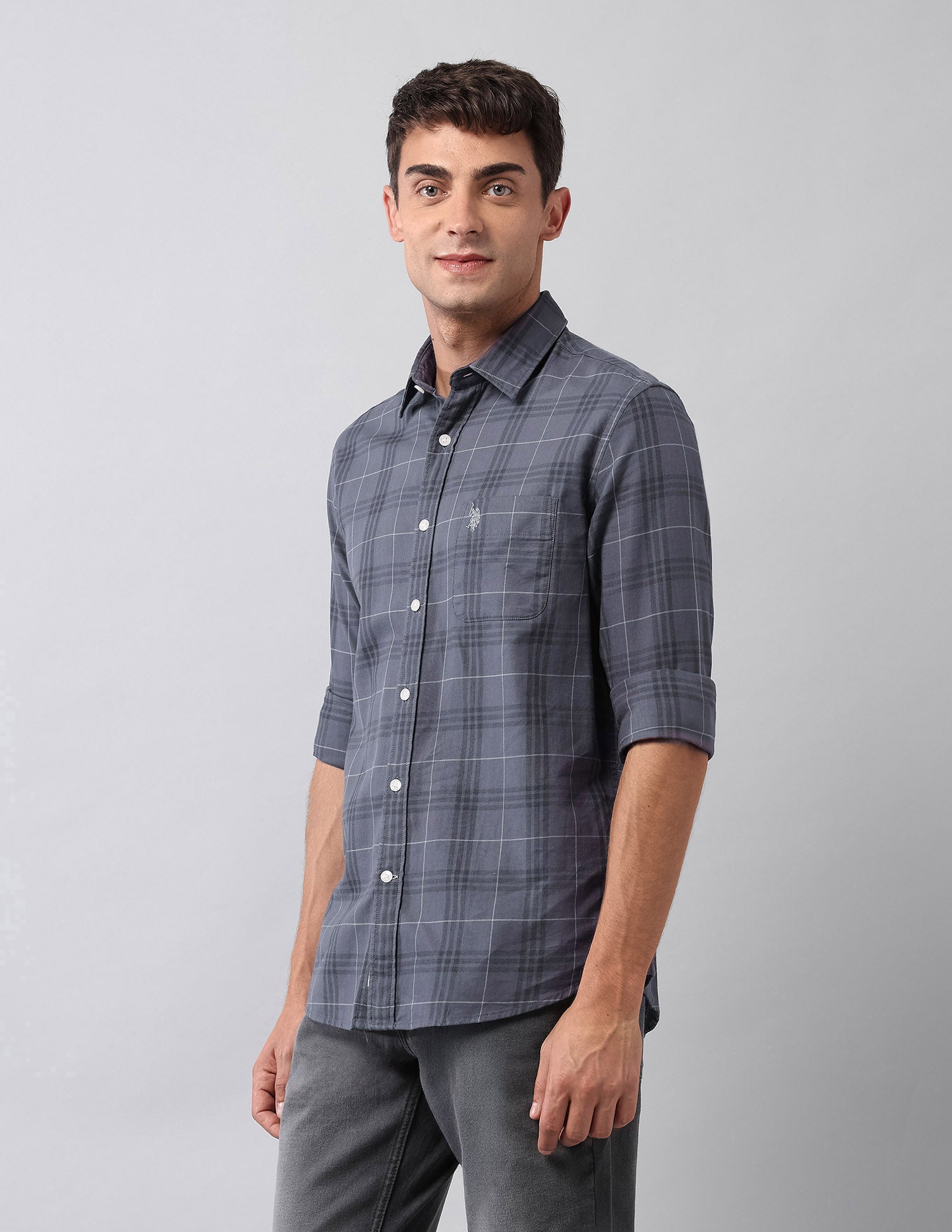 Tartan Checked Pure Cotton Shirt Grey - U.S. Polo Assn. India | Large