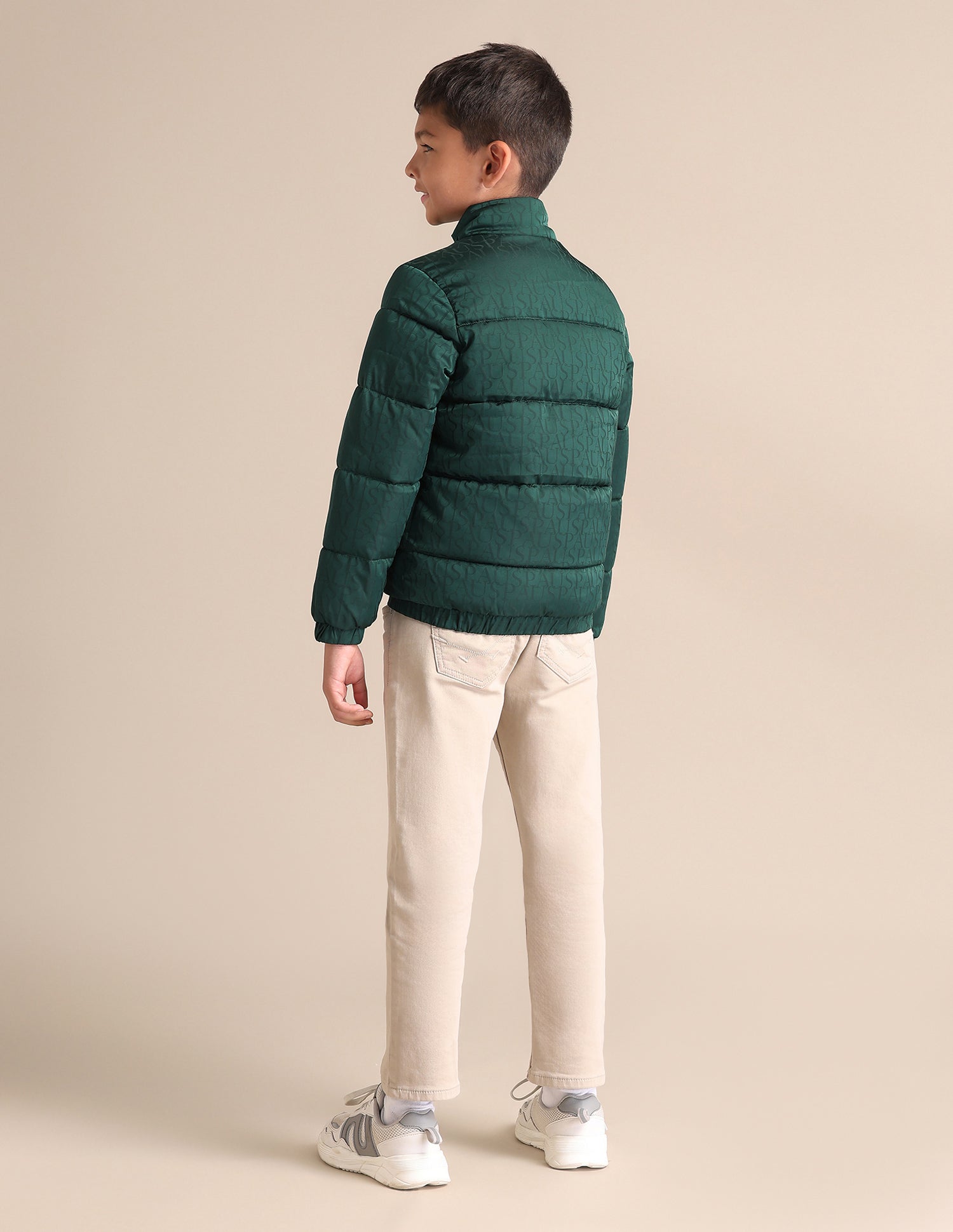 Boys Typographic Printed Mock Collar Jacket Green - U.S. POLO ASSN. | Large